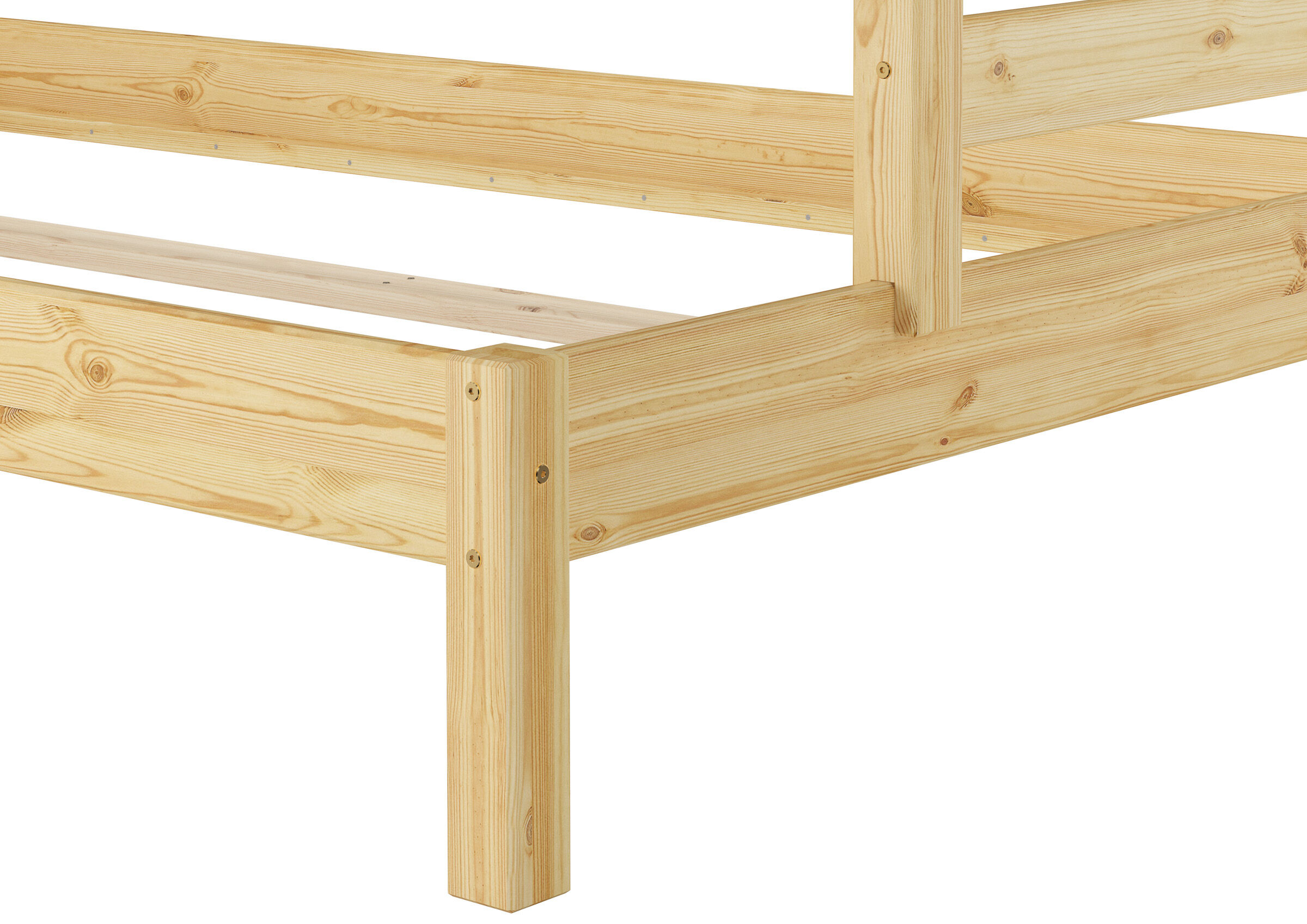 Holzbettgestell, Kiefernholz, Naturholz, Holzrahmen, Kantenverarbeitung, Massivholz Etagenbett Kiefer natur unteres Bett