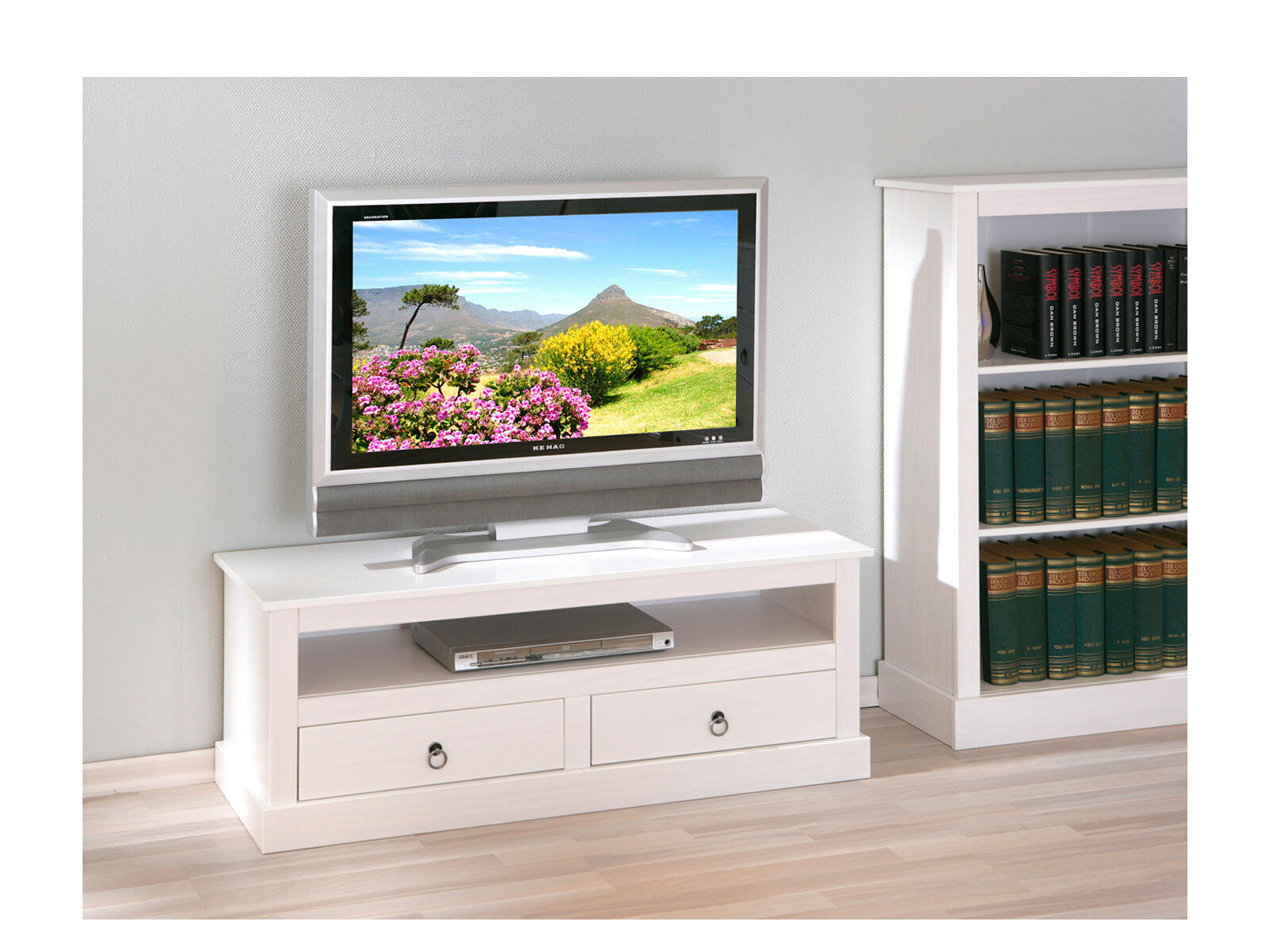 Fernseher, Wohnzimmer, TV-Stand, Holzmöbel, Regal, TV Kommode weiß