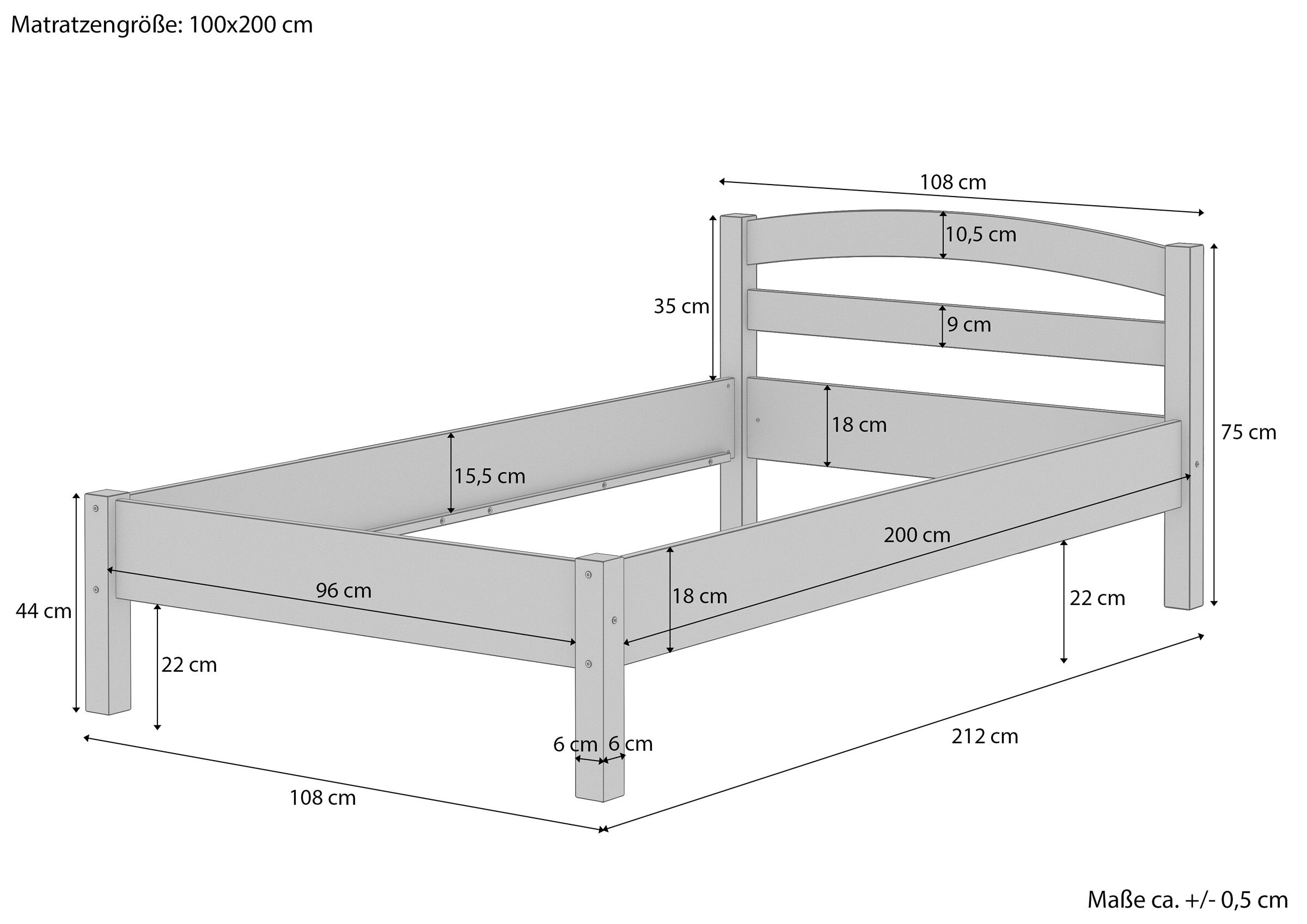 Kinderbett, Holzbett, Stockbett, Rahmen, Maßangaben, Holzbett 100x200 Maße
