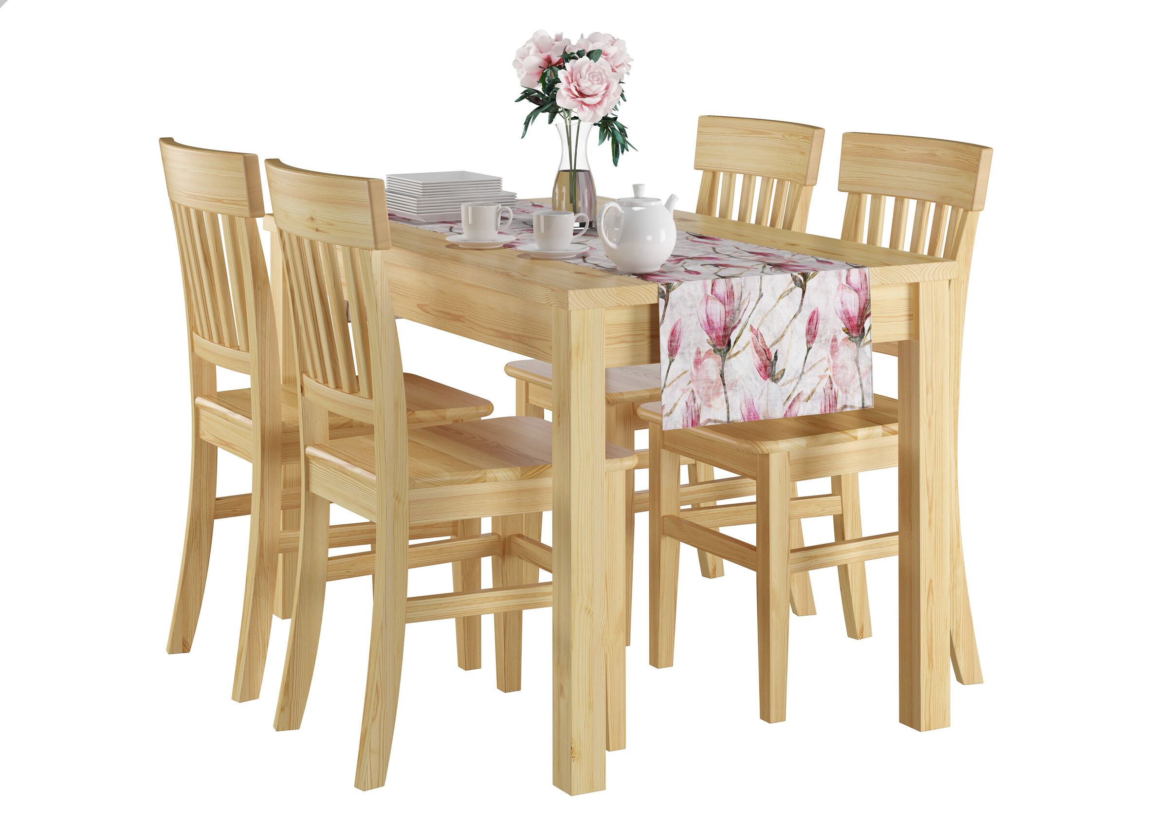Esstisch, Holztisch, 6-sitzer, Kiefernholz, Tischdecke,  Holz natur