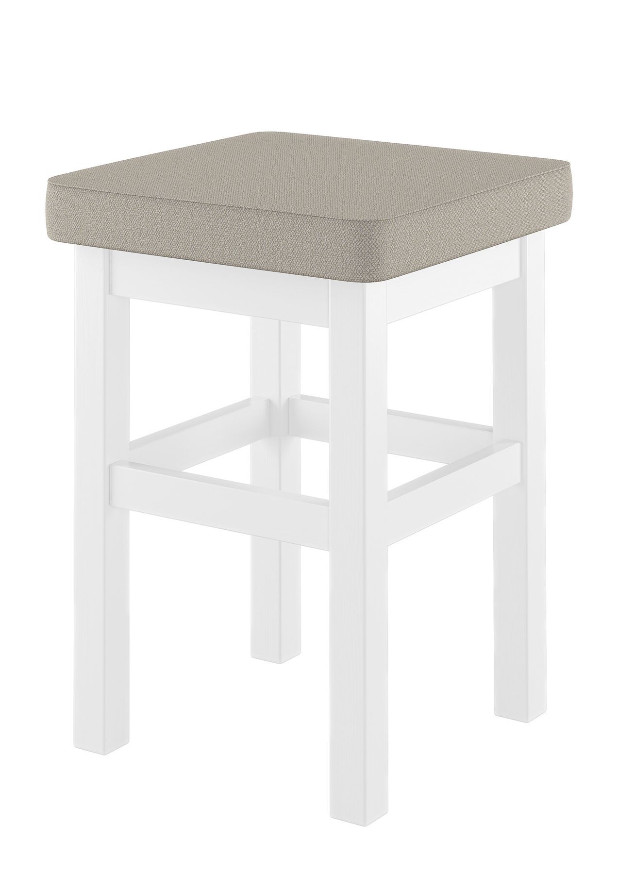Hocker, Sitzbank, Stuhlhocker, weiße Holzbeine, gepolsterte Sitzfläche, Holzhocker Farbe taupe