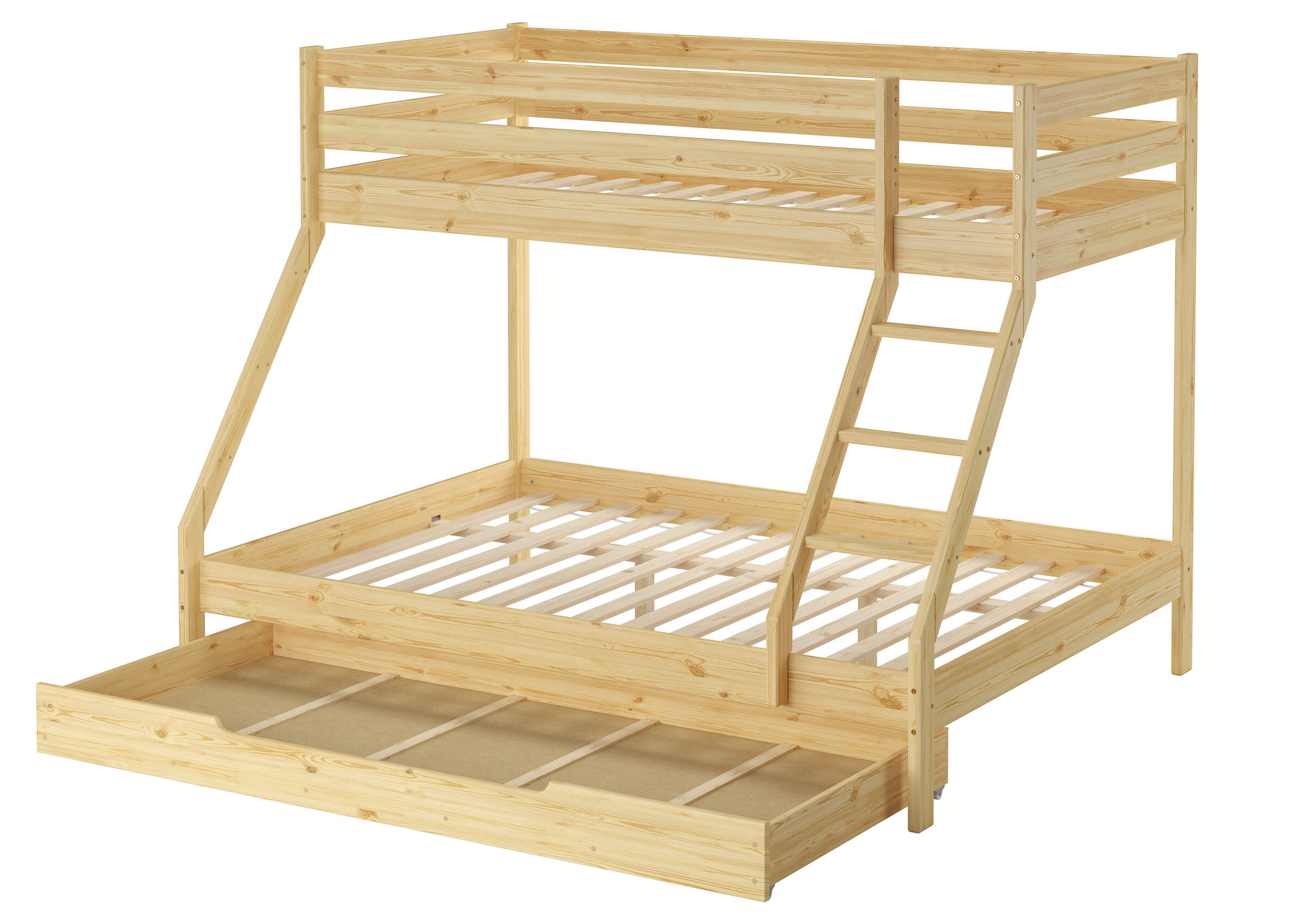 Hochbett, Holz, Naturholz, Leiter, Unterbett-Schublade, Bettkasten als Ordnungshelfer S1