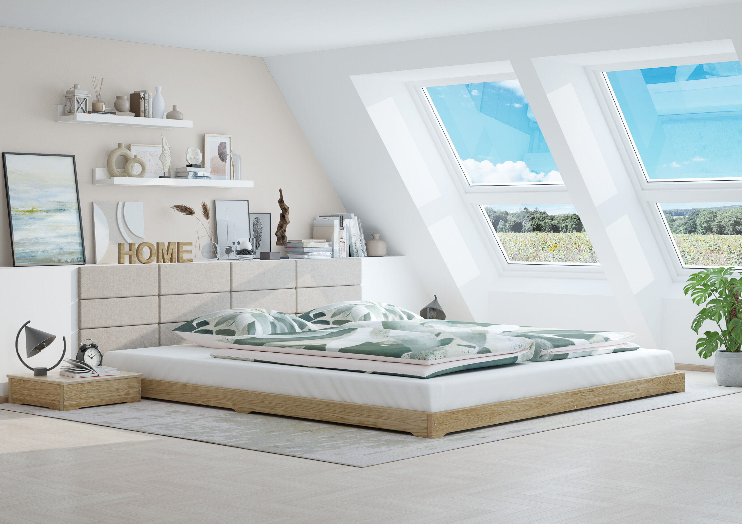Loftzimmer-Holzbett-160x200 Futonbett 160x200 platzsparend extra niedriges Loftbett Esche geölt V-60.47E-16