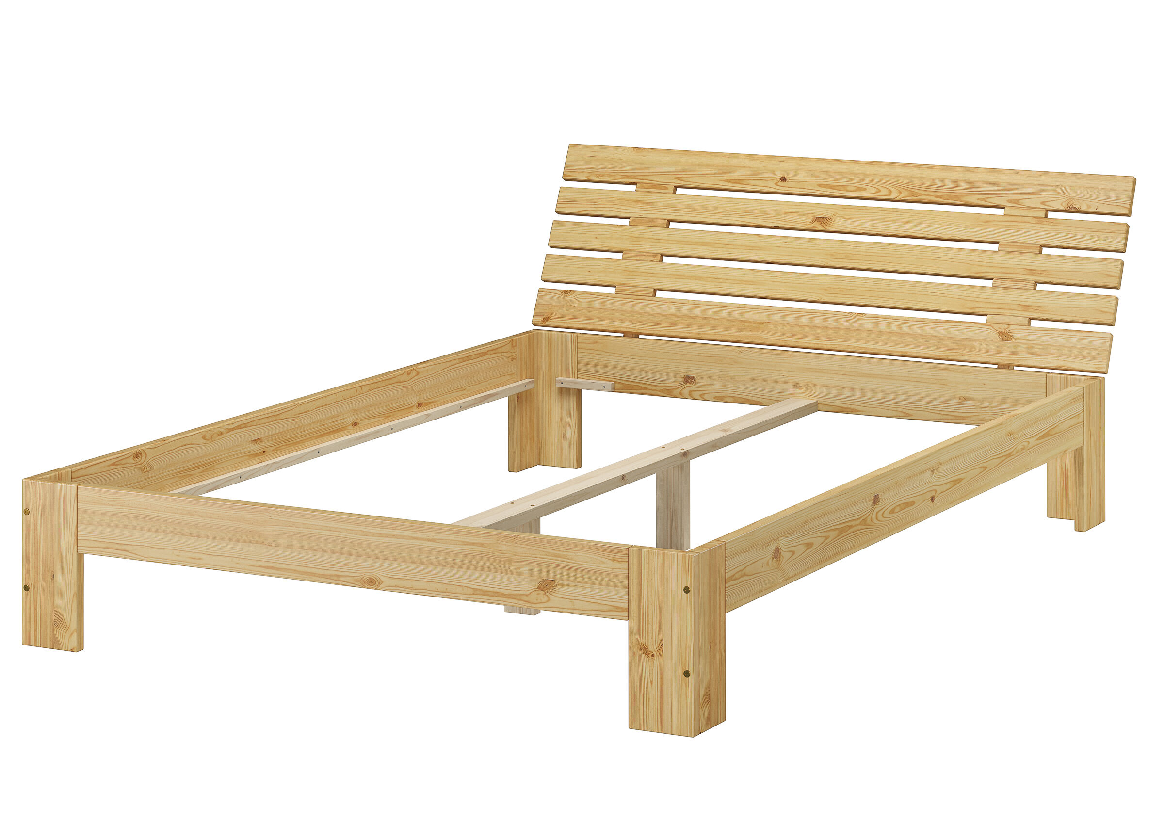 holzbett, bettgestell, slatted, holzrahmen, kopfteil, Bettrahmen Kiefer natur mit Mittelsteg
