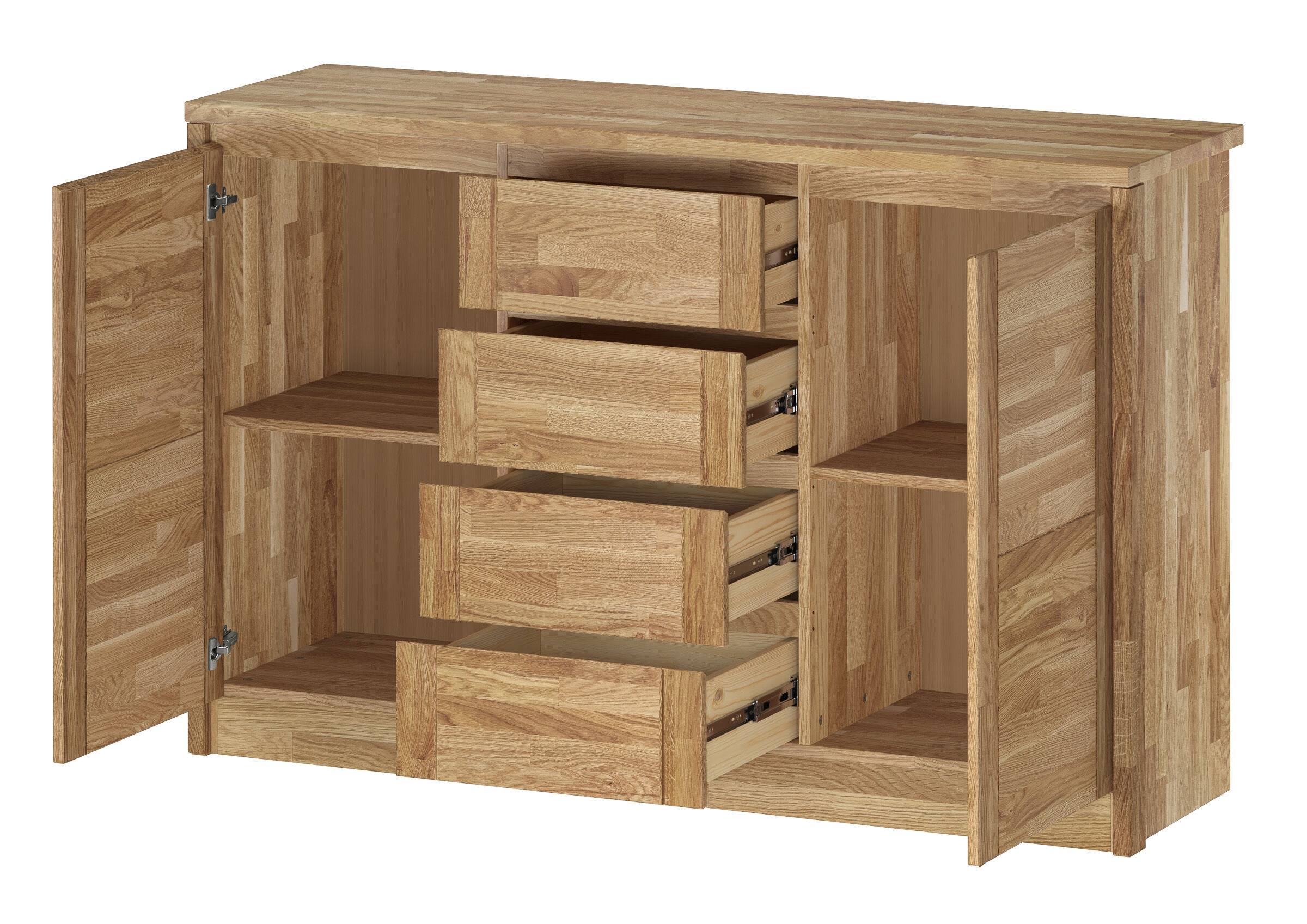 Küchenbuffet, Massivholz, Schubladen, Schrankkombination, Holzschränke, Offener Holzschrank aus Eiche