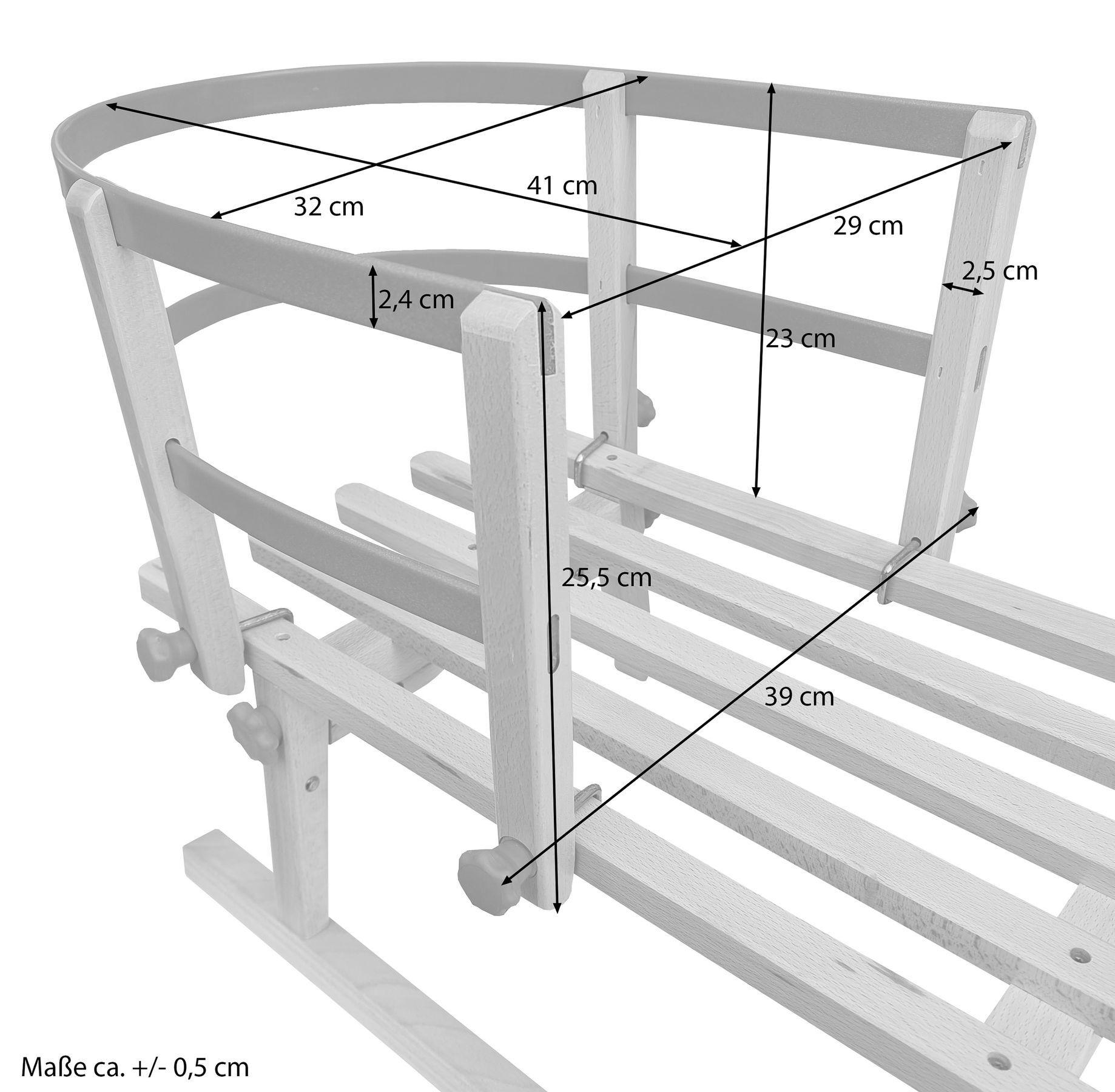 Holzrahmen, Kinderbett, Schlittenbett, Lattenrost, Maße, Zubehör-Teil Rückenlehne