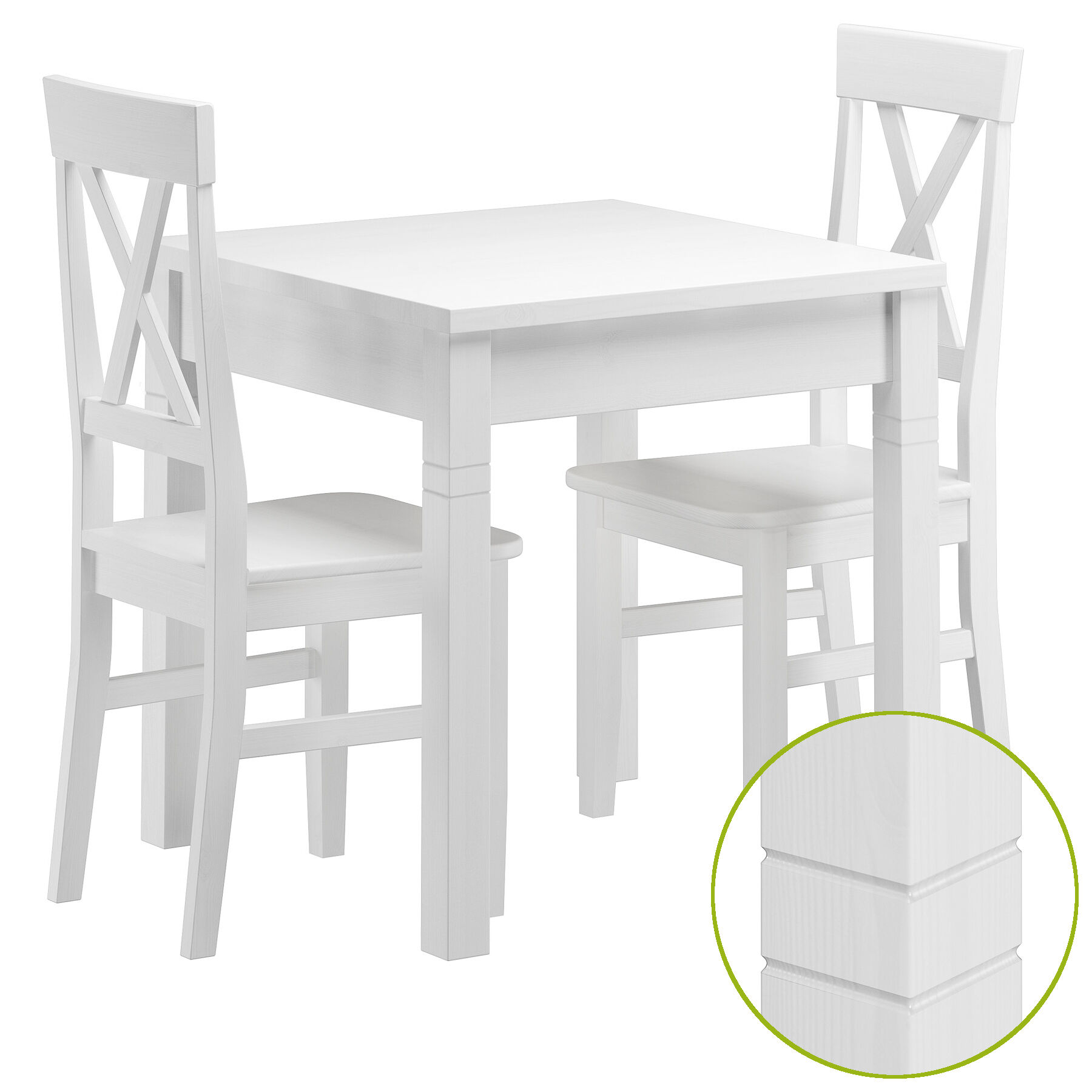 Holz, weißer Tisch, Esstisch, Stuhlset, Holzbeine,