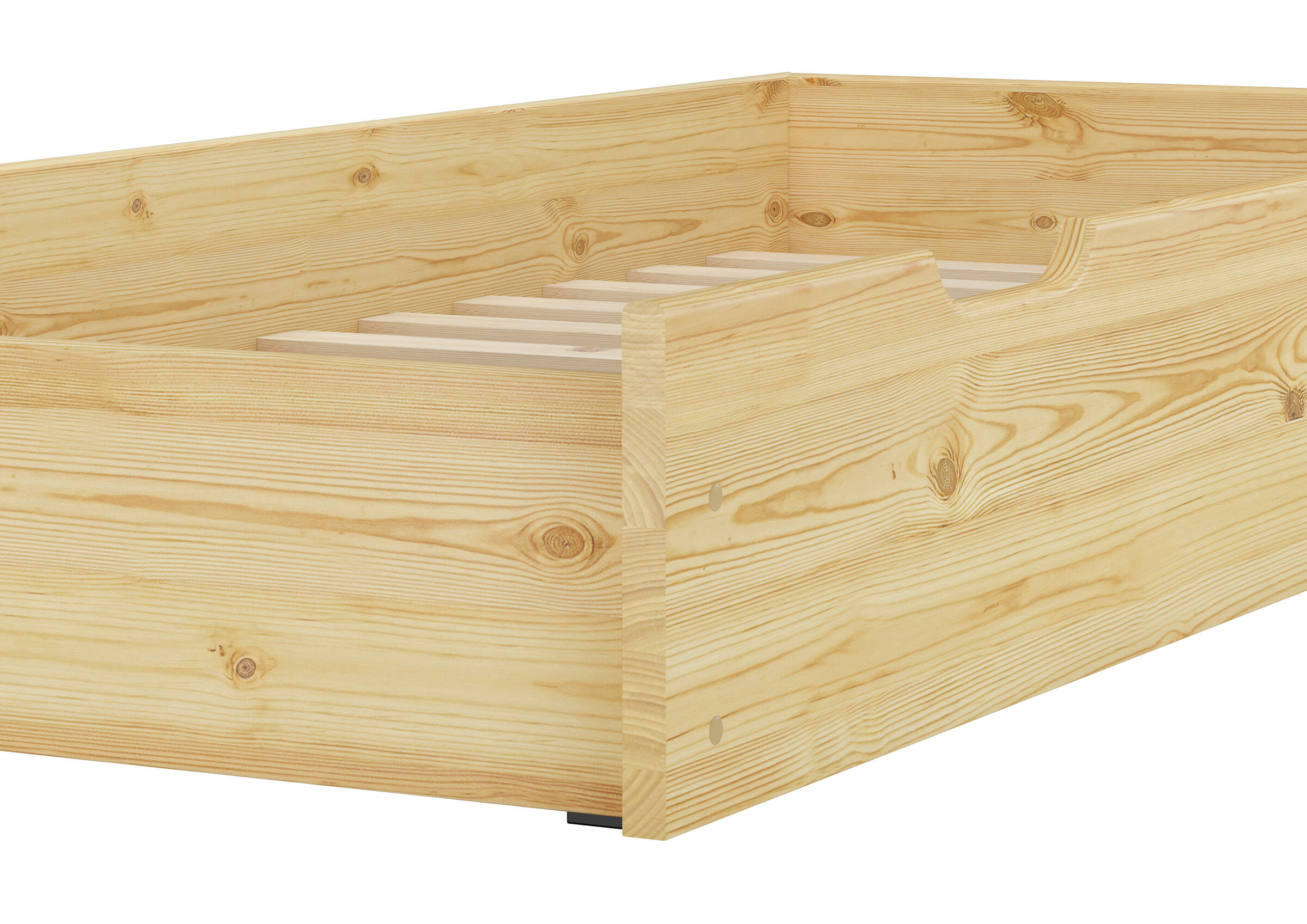 Holzbettenrahmen, Holzbett, Detailholz, Naturholz, Bettkasten, Ausziehbett Kiefer narur