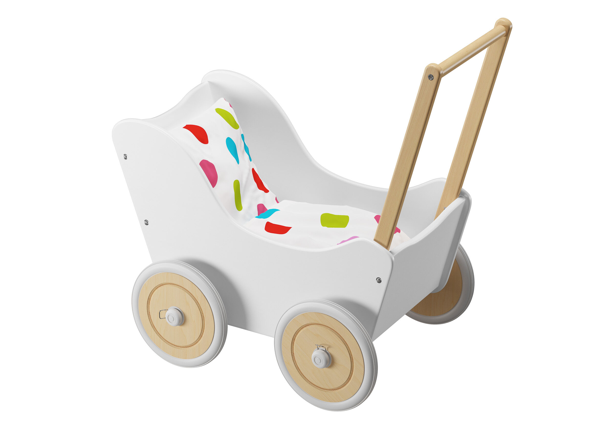 weißer Kinderwagen-Puppenwagen-Holzspielzeug Transport, Fahrzeug, Kombi,