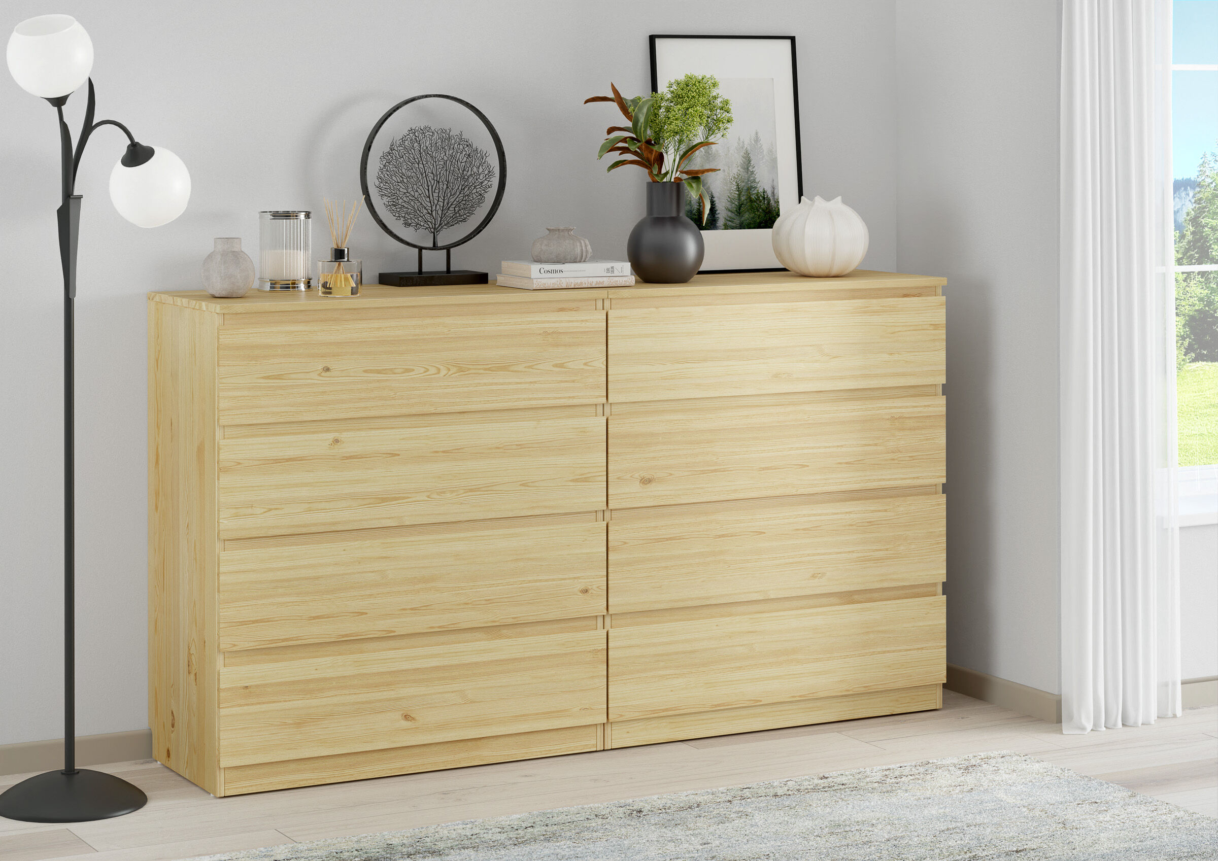 schrank, holz, kommode, aufbewahrung, dekoration-oberseite, Zimmerbild mit zwei gleichen Kommoden