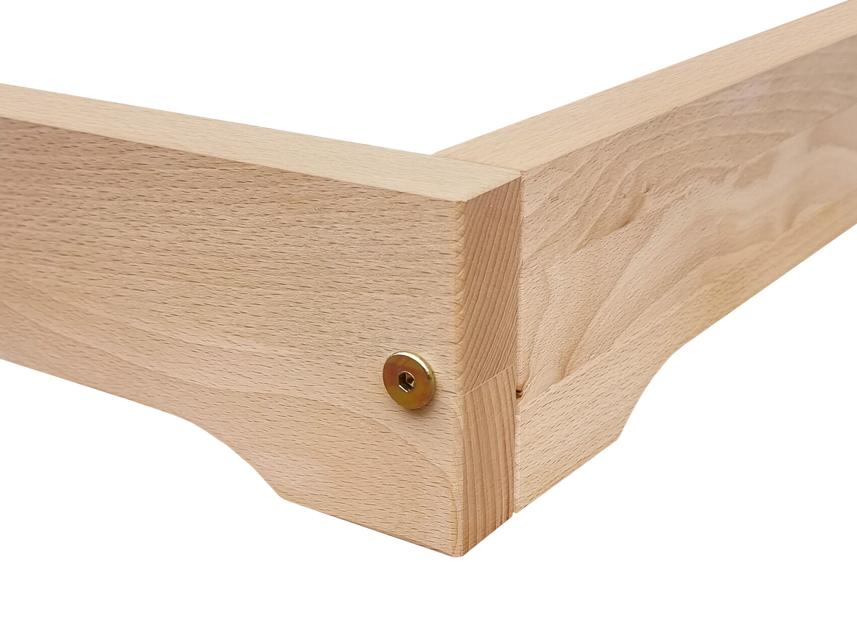 Holz, Holzregal, Holzbahn, Holzdraht, Holzteil, Eckverbindung Niederflurbett im Detail