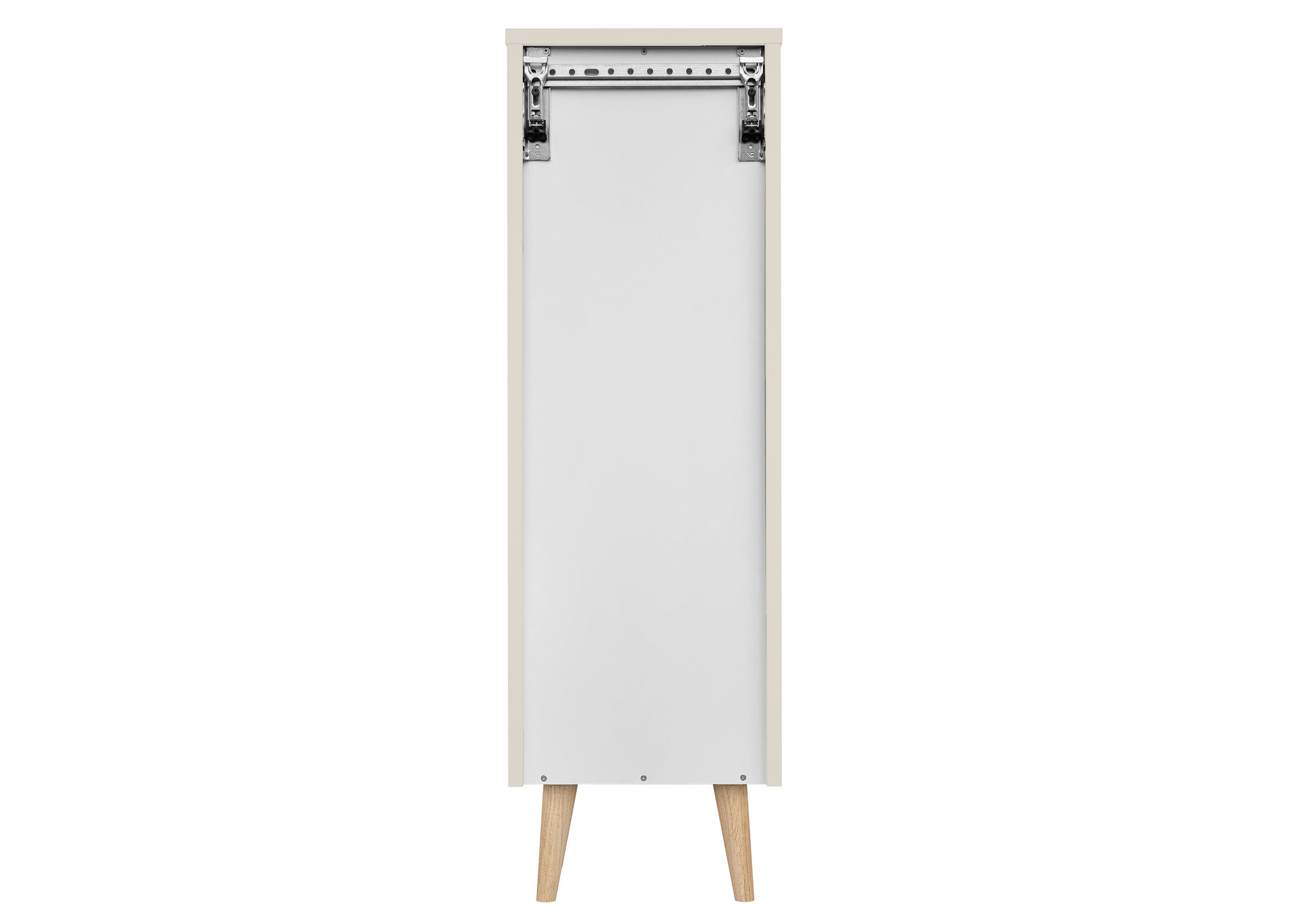 Kasten, Schrank, Korpus, Holzbeine, weiße Front, Rückansicht Badschrank