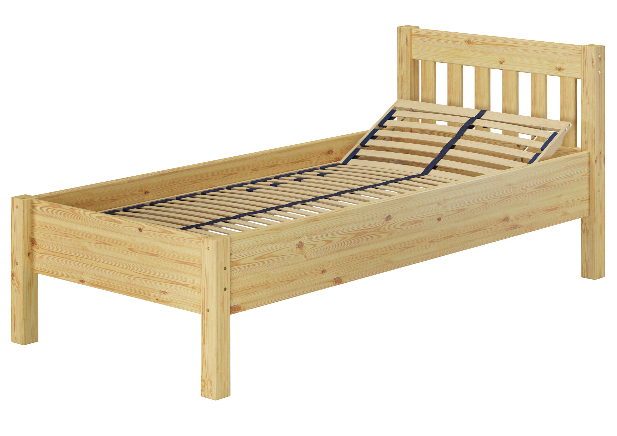 Holzbett, Einzelbett, Lattenrost, Naturholz, Holzfarbe, Seniorenbett hoch Kiefer natur mit Federholzrahmen