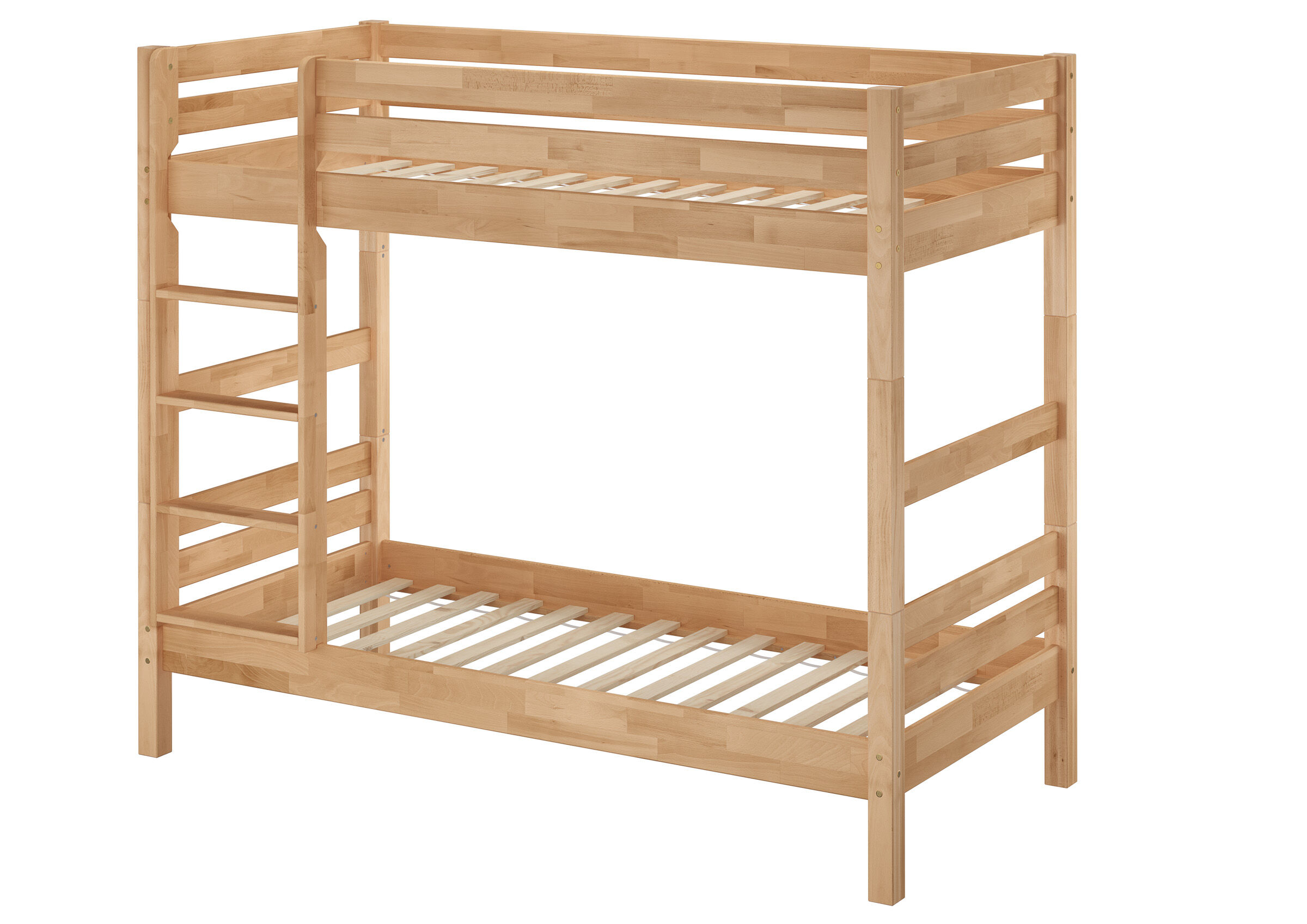 hochbett, holz, naturholz, leiter, Holzbett, Massivholz-Etagenbett 90x200 mit Rollrost