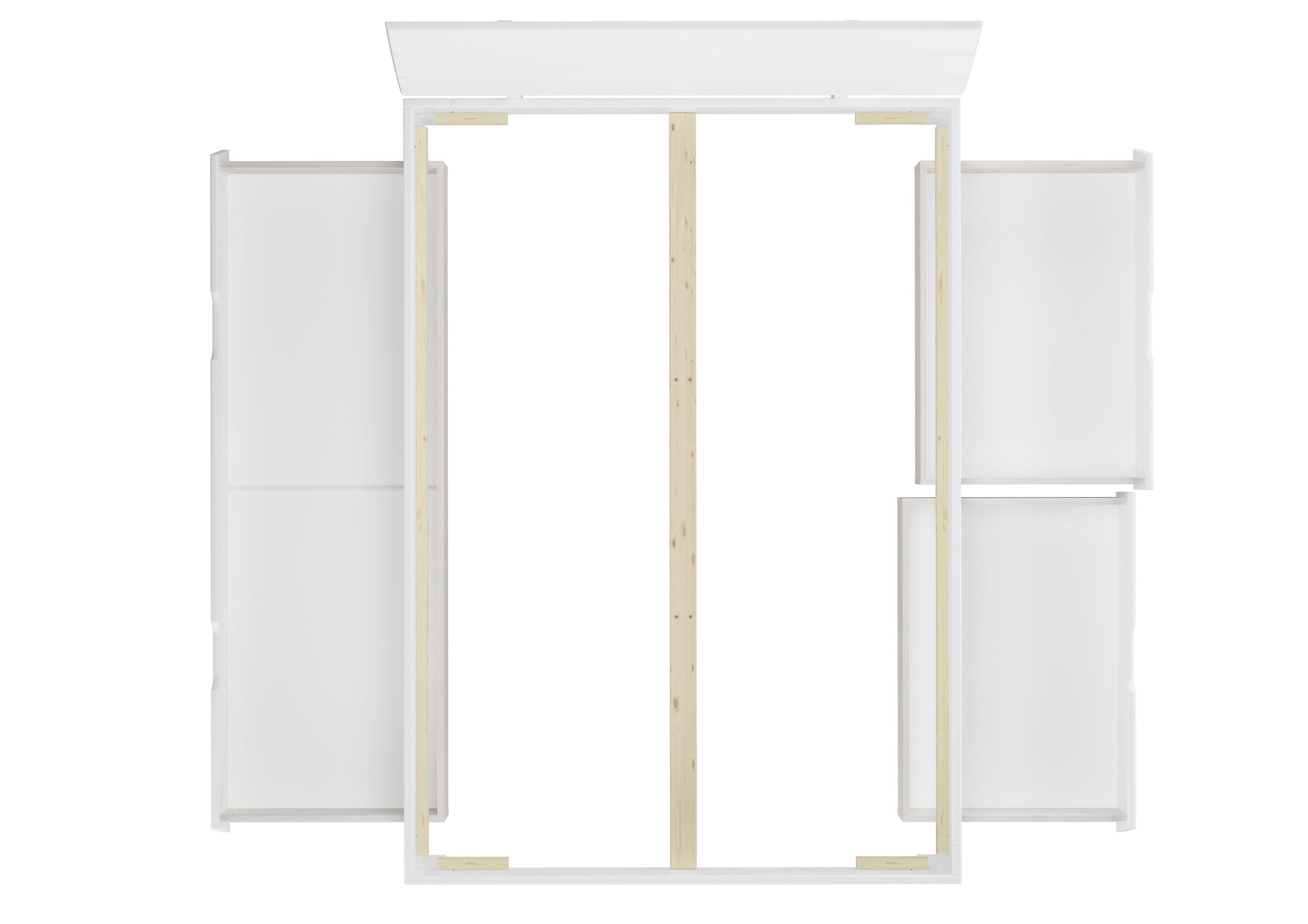 Kleiderschrank, Schrank, Garderobe, Aufbewahrung, Holzrahmen, Detailbild 3er Schubladenset Kiefer weiß