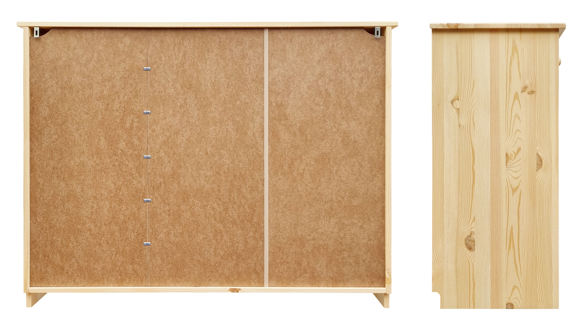 Wandschrank, Mobiliar, Garderobe, Schrank, Kabinett, Detailbild des Holz-Sideboards aus Hinten und aus der Seite