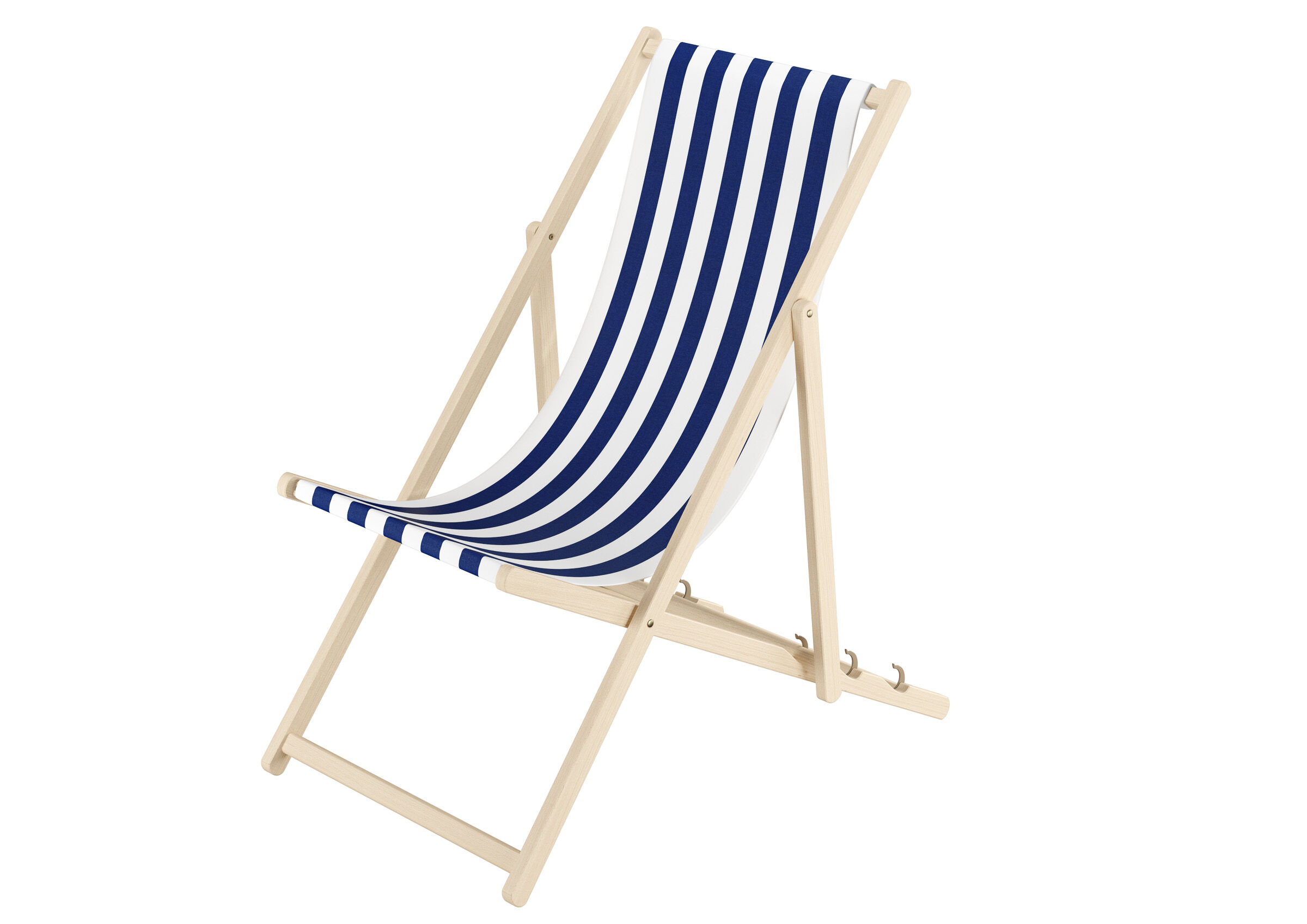 Strandstuhl, Holzstuhl, Gestell aus Holz, Blaue Streifen, Baumwollstoff, Klassischer Buchenholzstuhl für Balkon mit blau-weißem Stoff