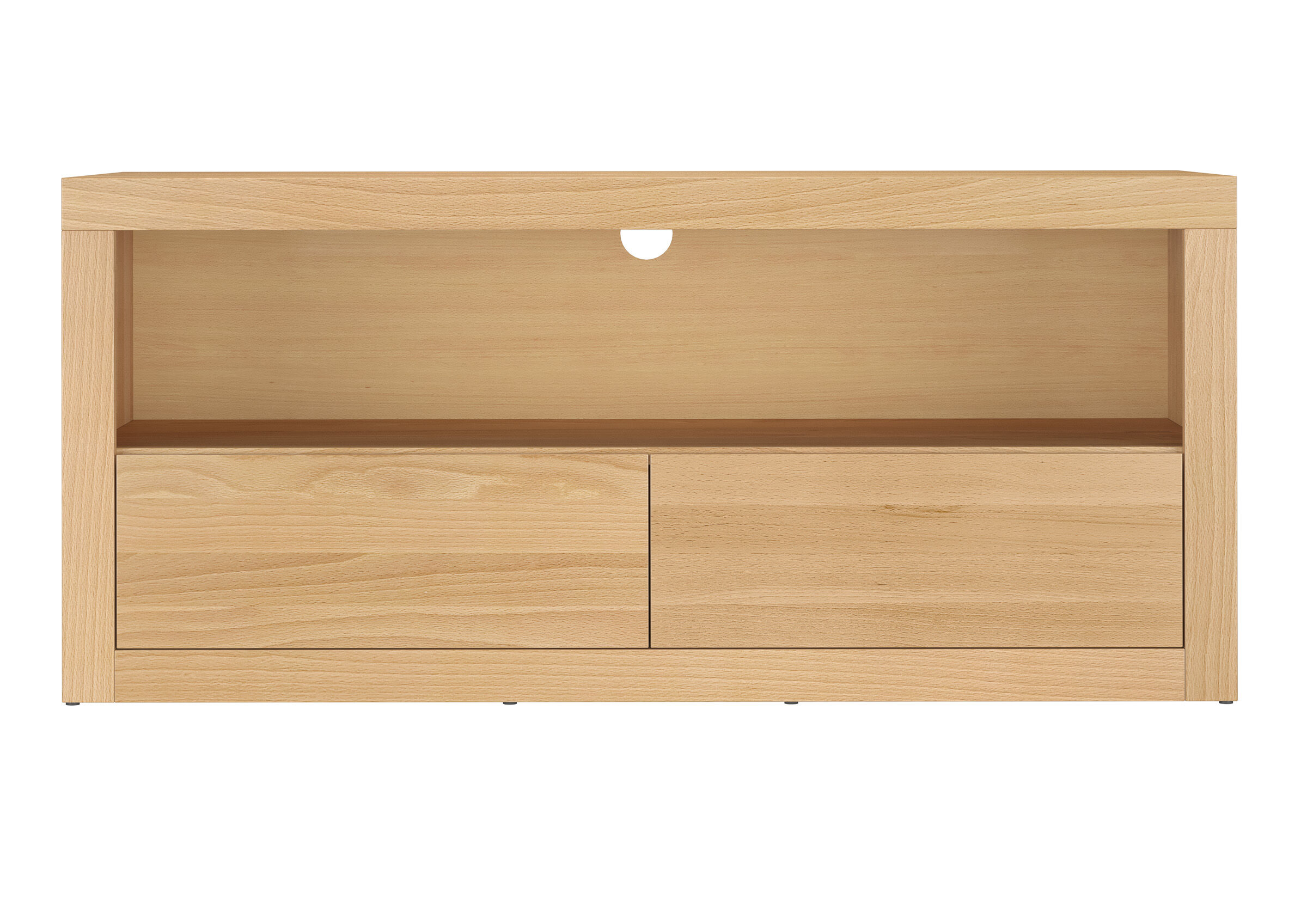 Holzholzstuhl, TV-Möbel, Lowboard, Kommode, Holzoptik, Modernes Board aus Buche mit 2 Schubladen und Gerätefach