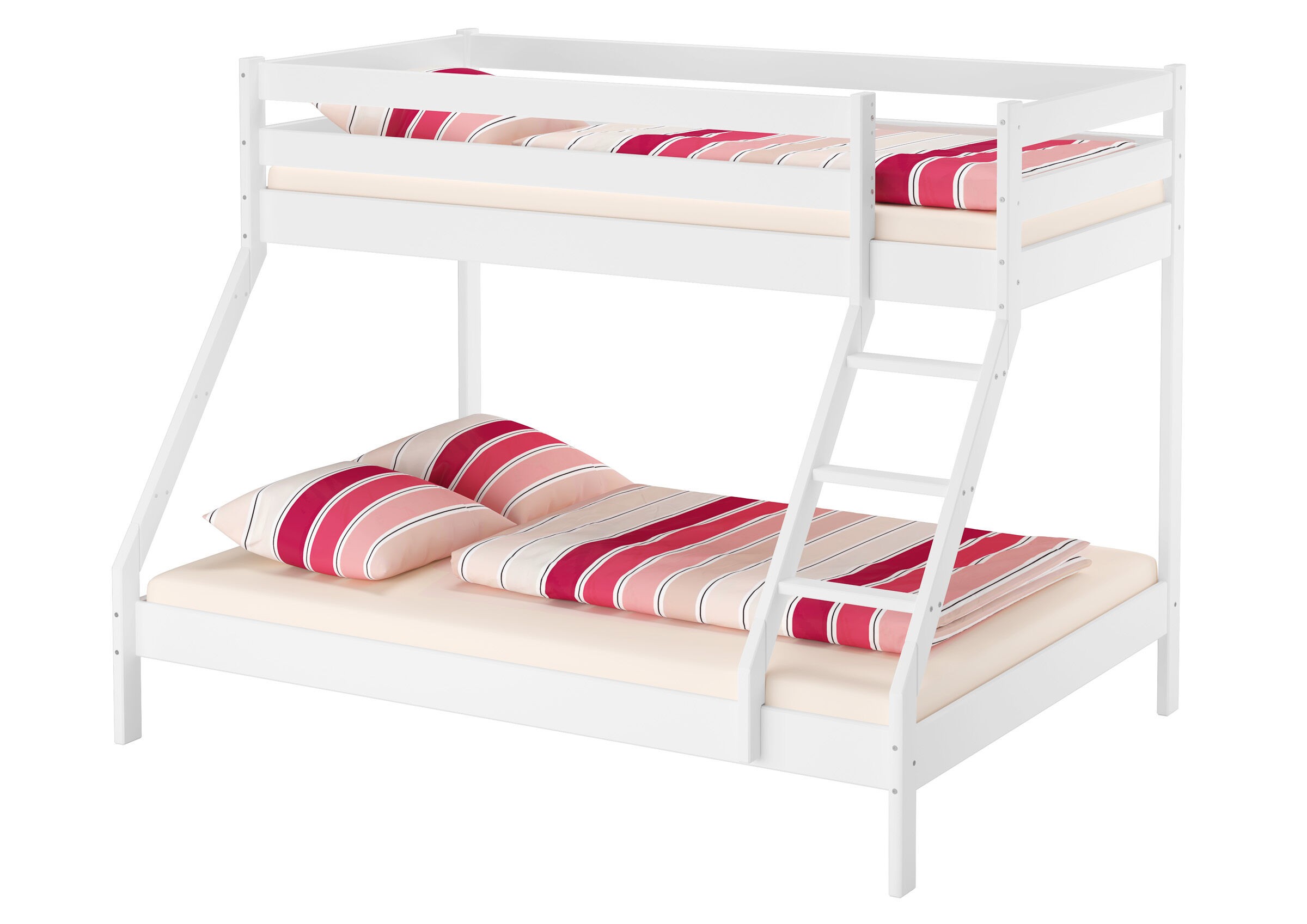 Schönes Stockbett aus Kiefer 90x200 u. 140x200 Bett, Hochbett, Mobiliar, Krippe, Bett für Säuglinge, Kieferholz-Etagenbett weiß 90x200 u. 140x200