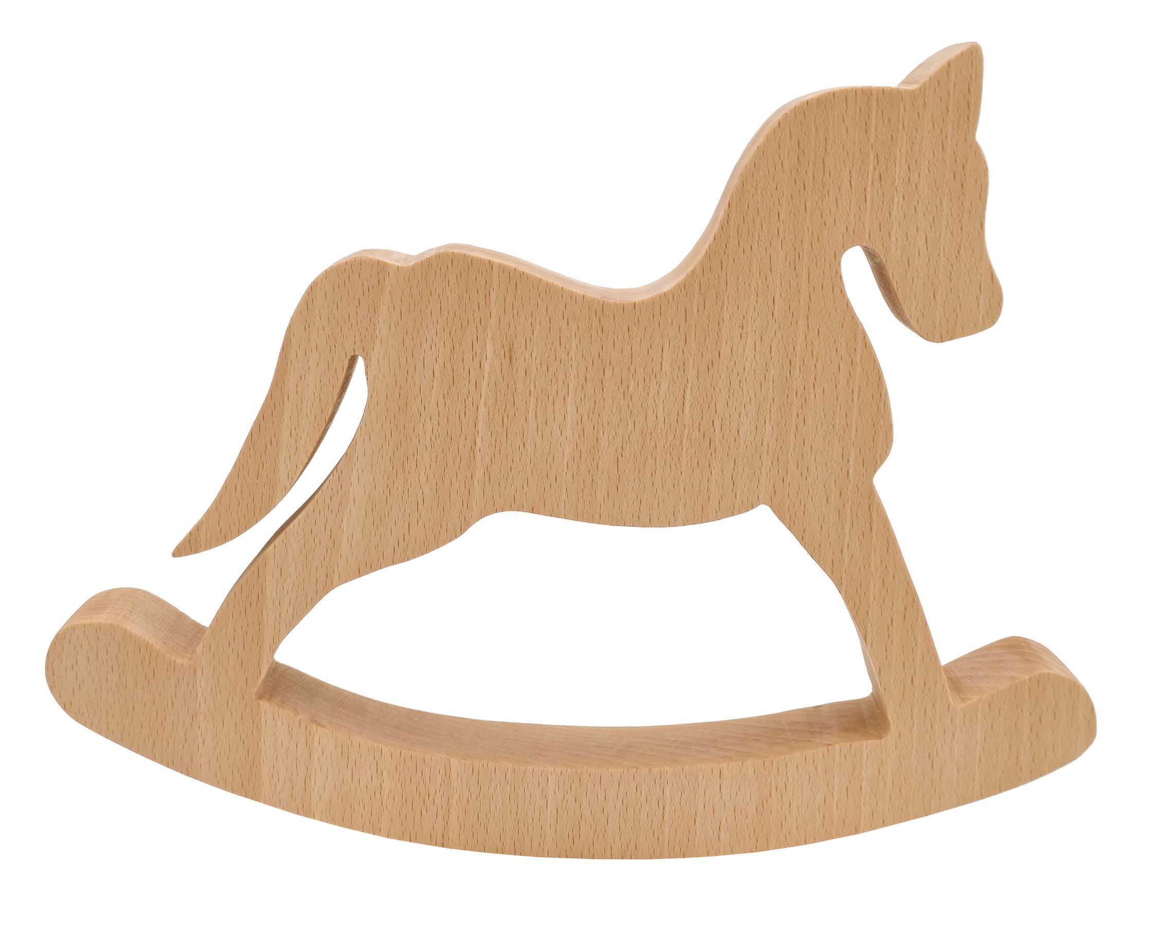 Holzspielzeug, Pferd, Holzfigur, Spielzeugfigur, Naturalholz, Detailbild des Schaukelperdes aus Buche