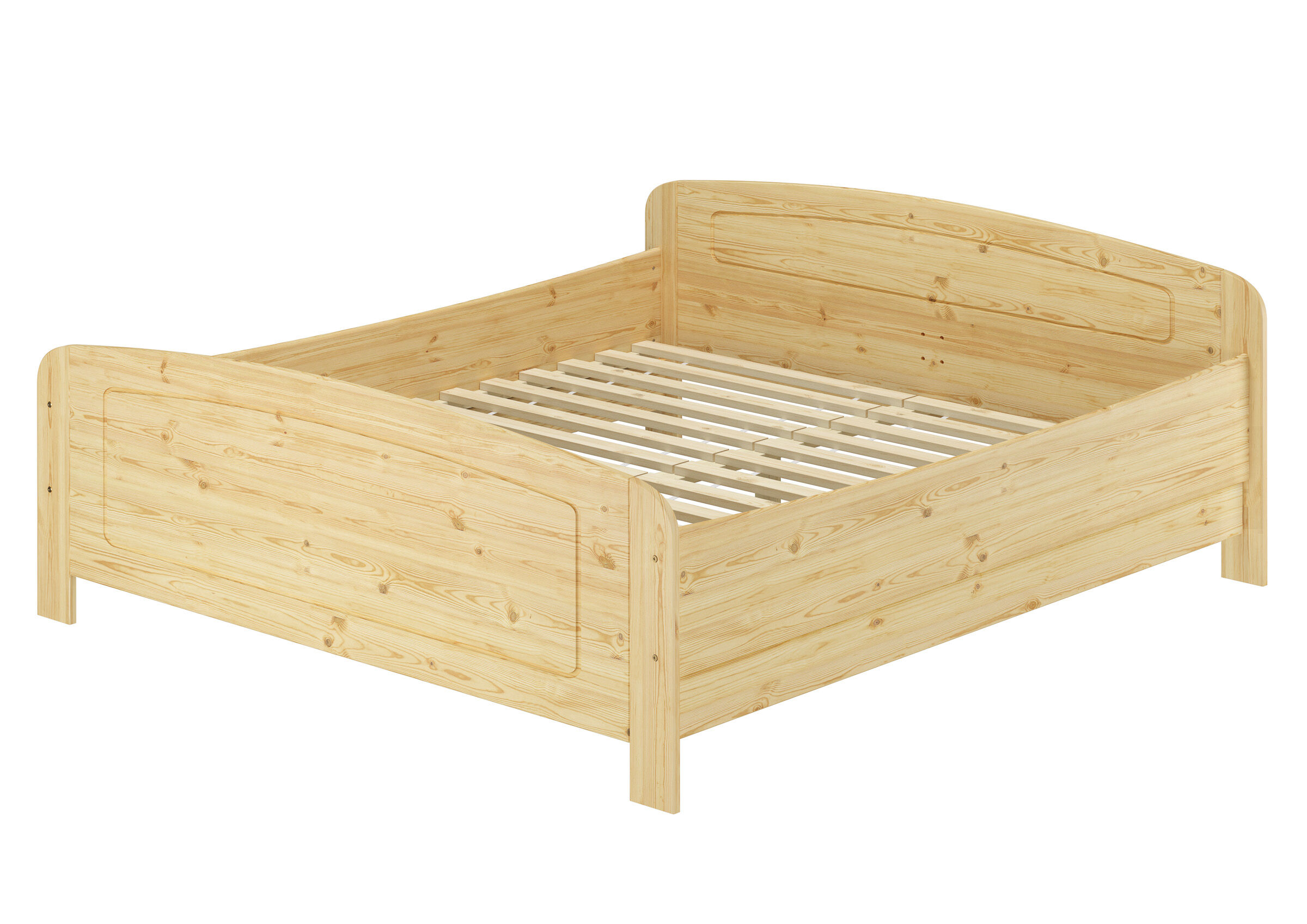 Holzbett, Kiefer, Bettgestell, Lattenrost, Holzbettrahmen, Stabiles Kiefernholzbett 180x200 mit zwei Rollrosten