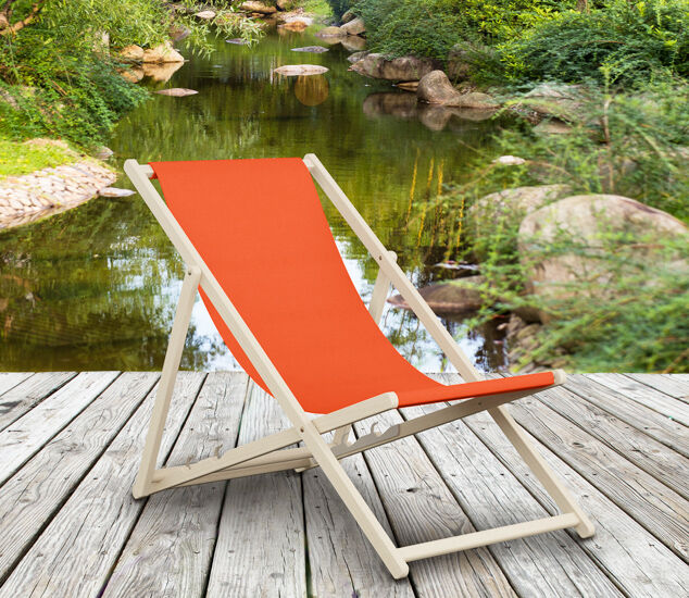 Liegestuhl, Sonnenliege, orange, Holzrahmen, Outdoor, 