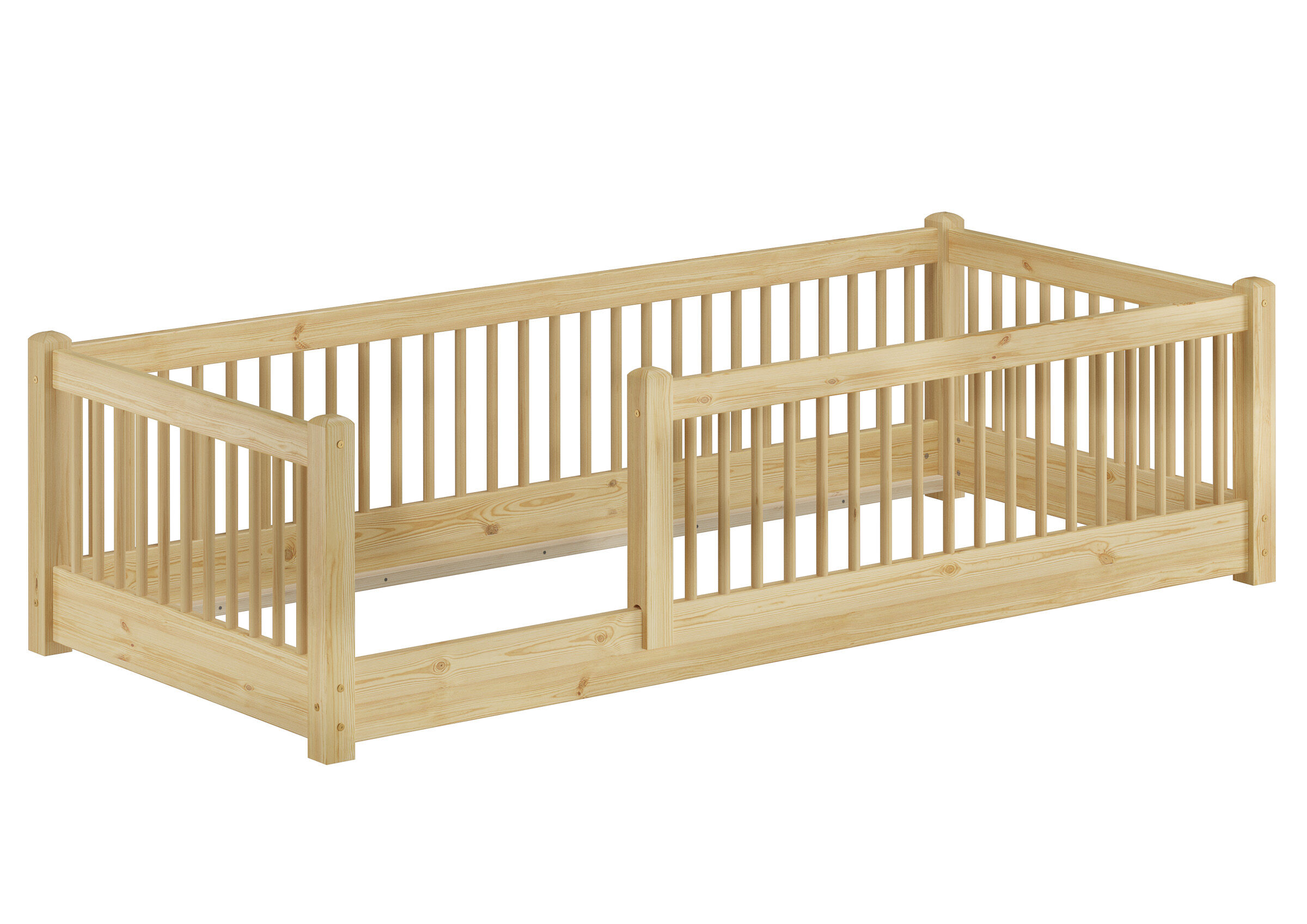 Kinderbett, Holz, Naturholz, Gitterbett, Einzelbettverlängerung, Kiefer Bett natur