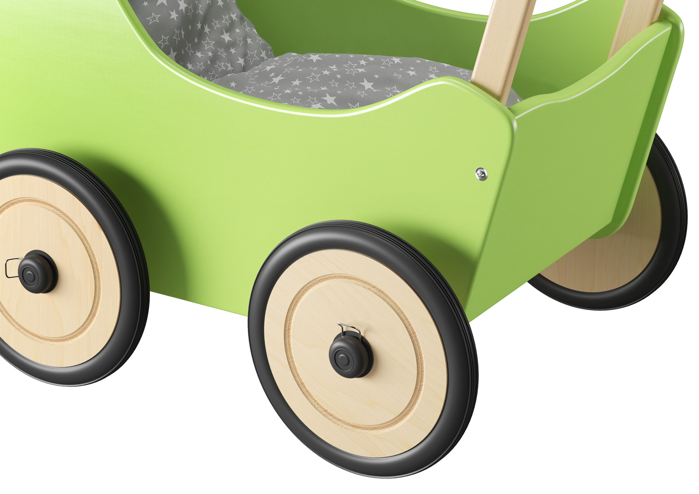 Holzrad, Kinderwagen, Grün, große Räder, Sitzkutsche, Kinderbuggy-Teddywagen