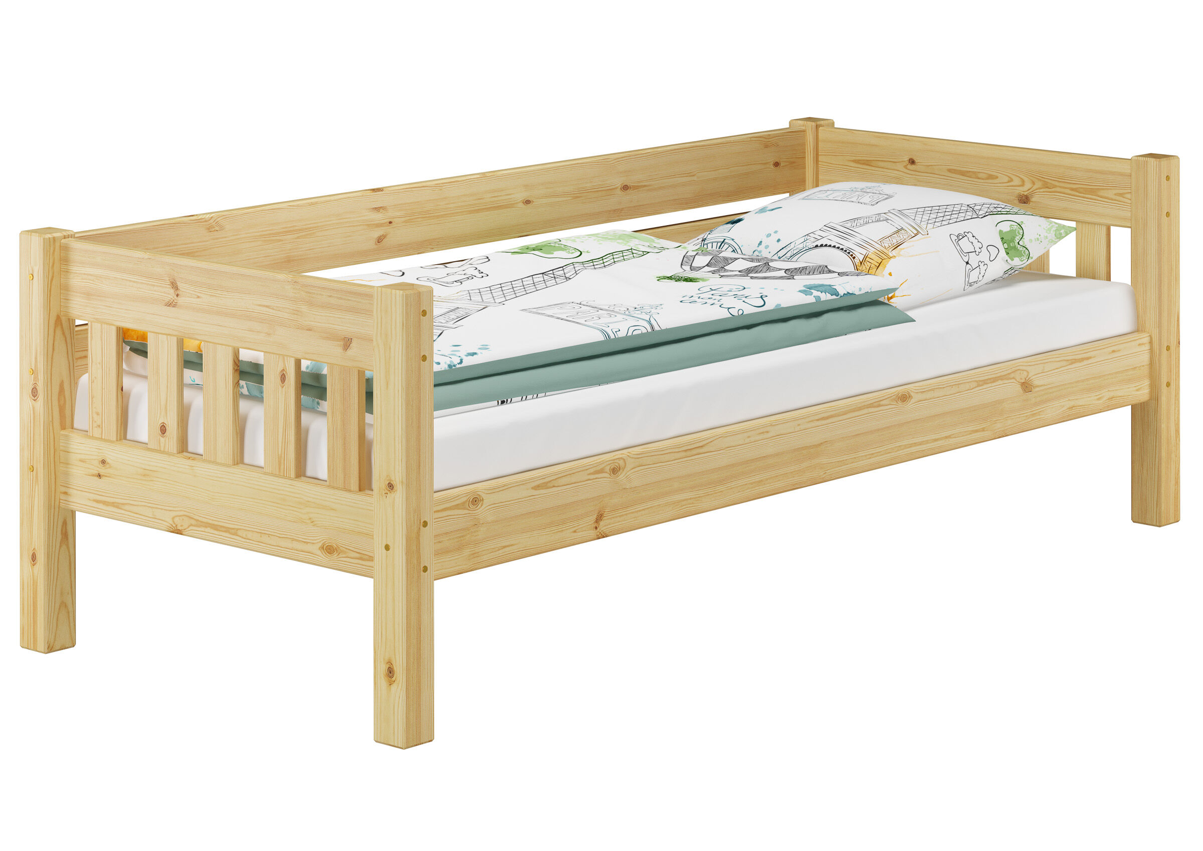 Holzbett, Kinderbett, Massivholz, Klares-Design, Holzlattenbetten, Sofabett Kiefer natur