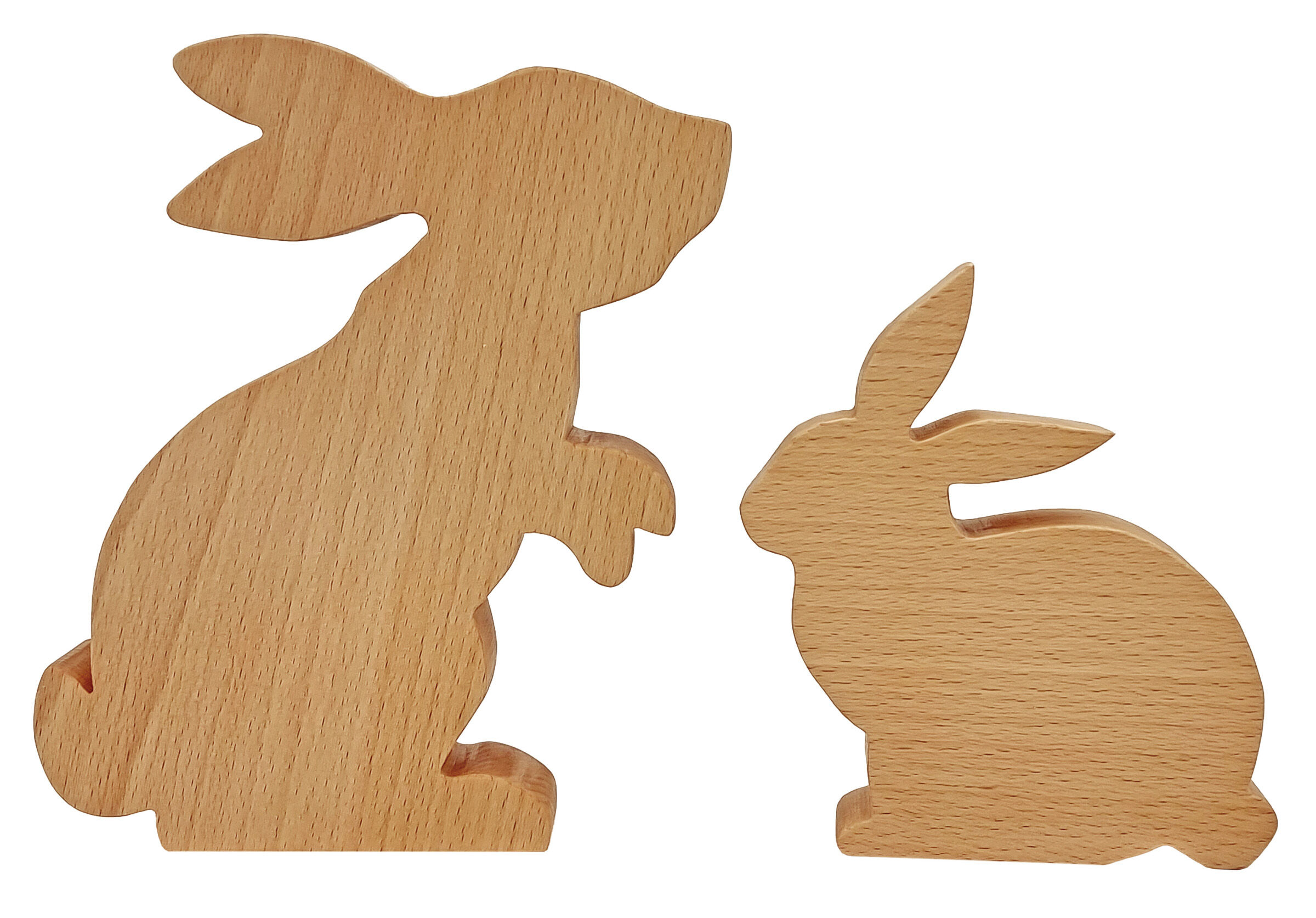 Holzfigur, Hase, Kaninchen, Schnitzmodell, Tierfigur, Detailbild der Holzhasenfamilie aus Buche