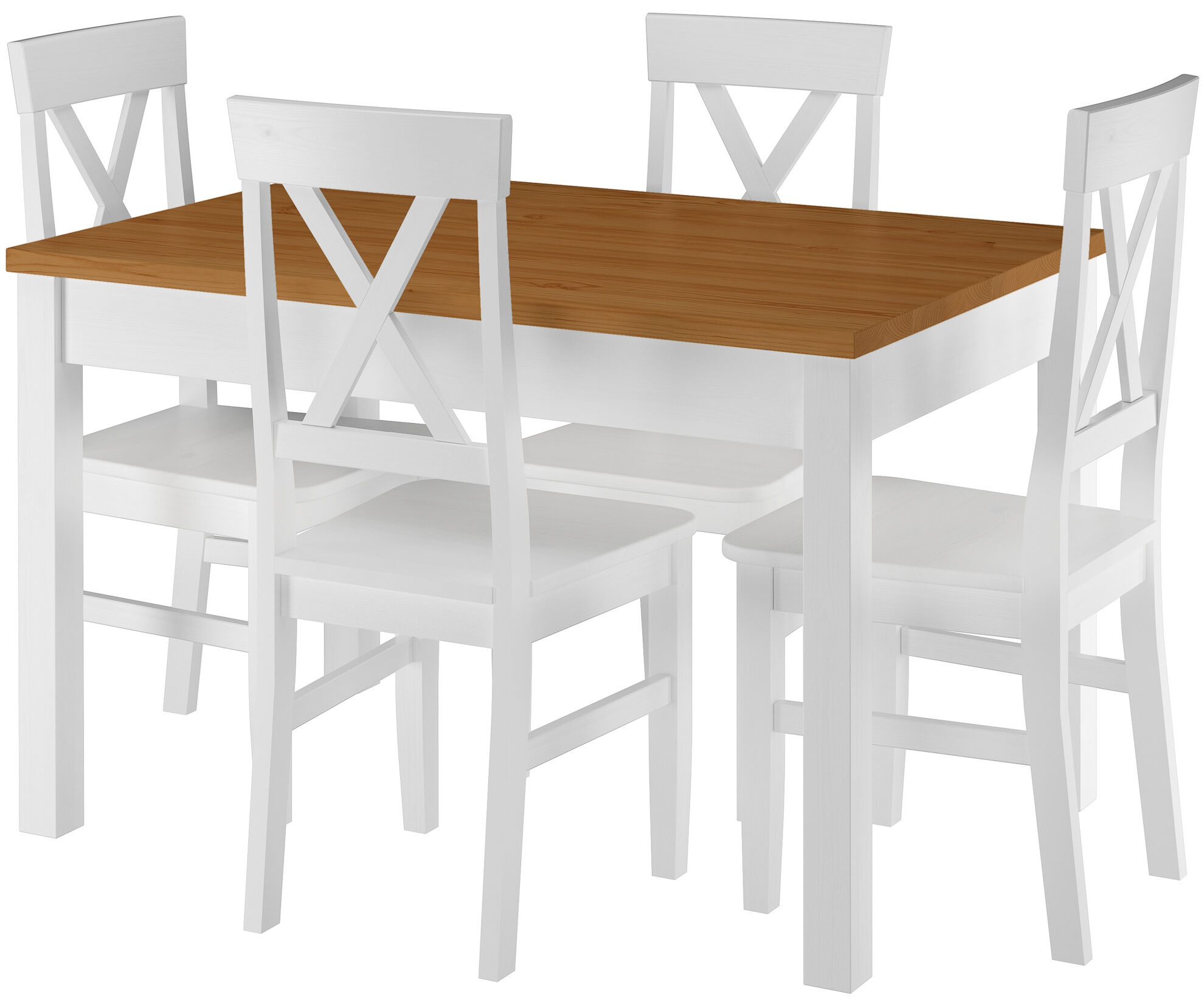 Set tavolo rettangolare bicolore 80x120 e 4 sedie bianche, Pino massello 90.70-51AE-Set23