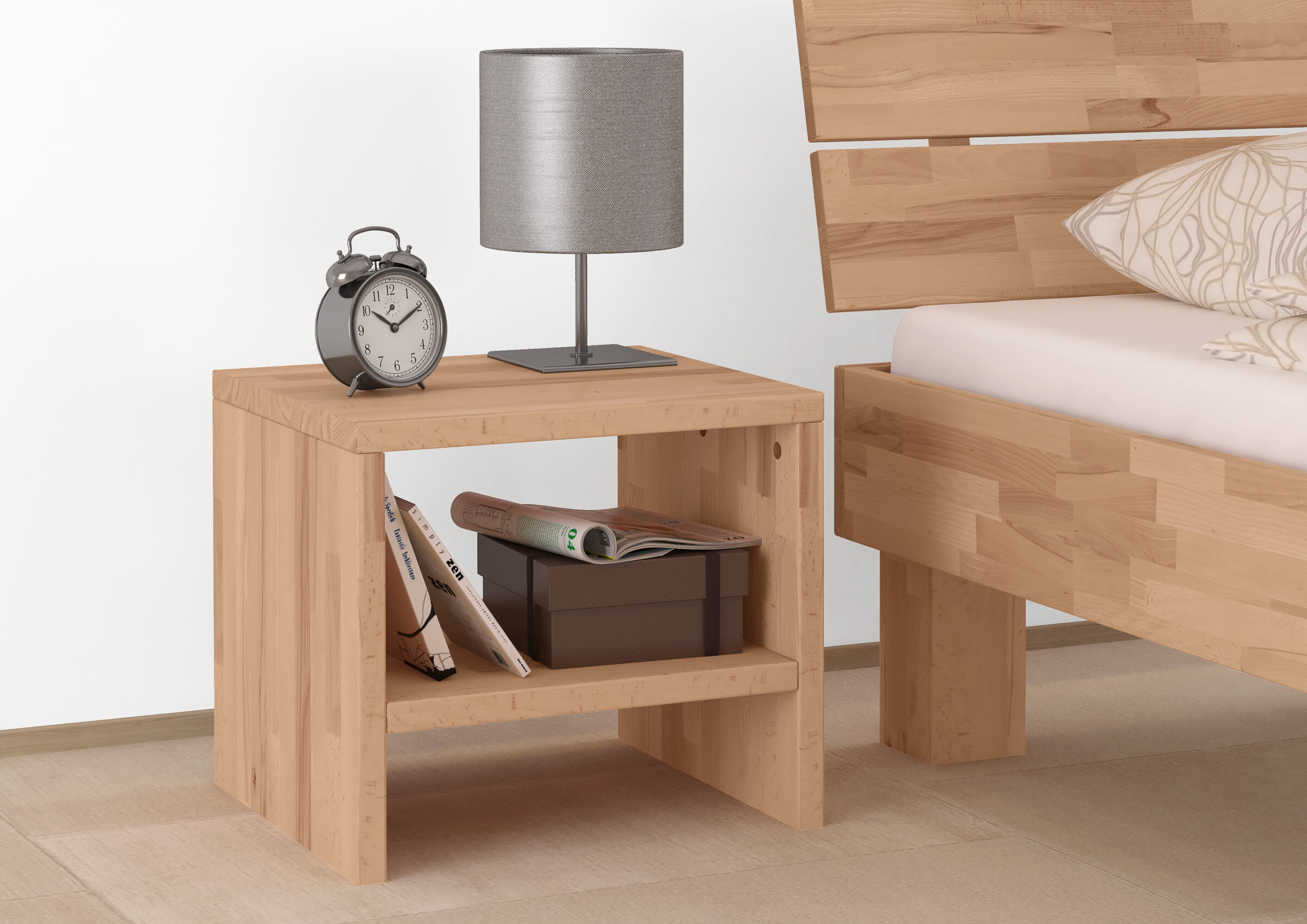Nachttisch, Holz, Nachtkonsole, Schublade, Kopftischlampen-Set, Nachtkonsole-Buche-geölt
