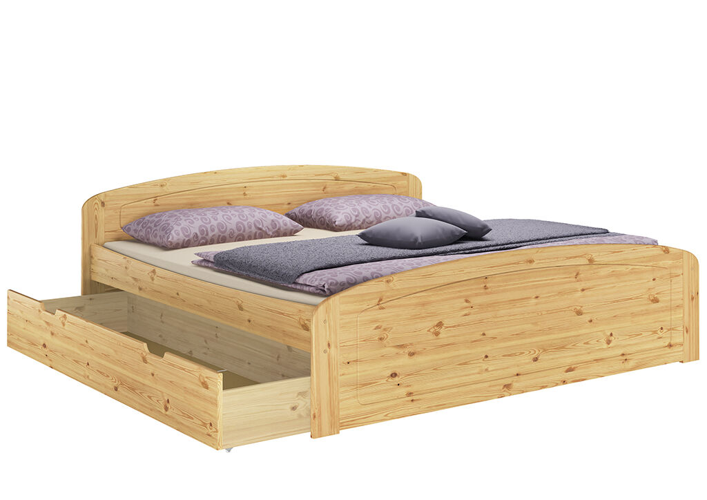 Ehe Bett Kiefer natur Funktionsbett Doppelbett Bettkasten 200x200 Holzbett Massivholz Kiefer Zubehör wählbar V-60.50-20