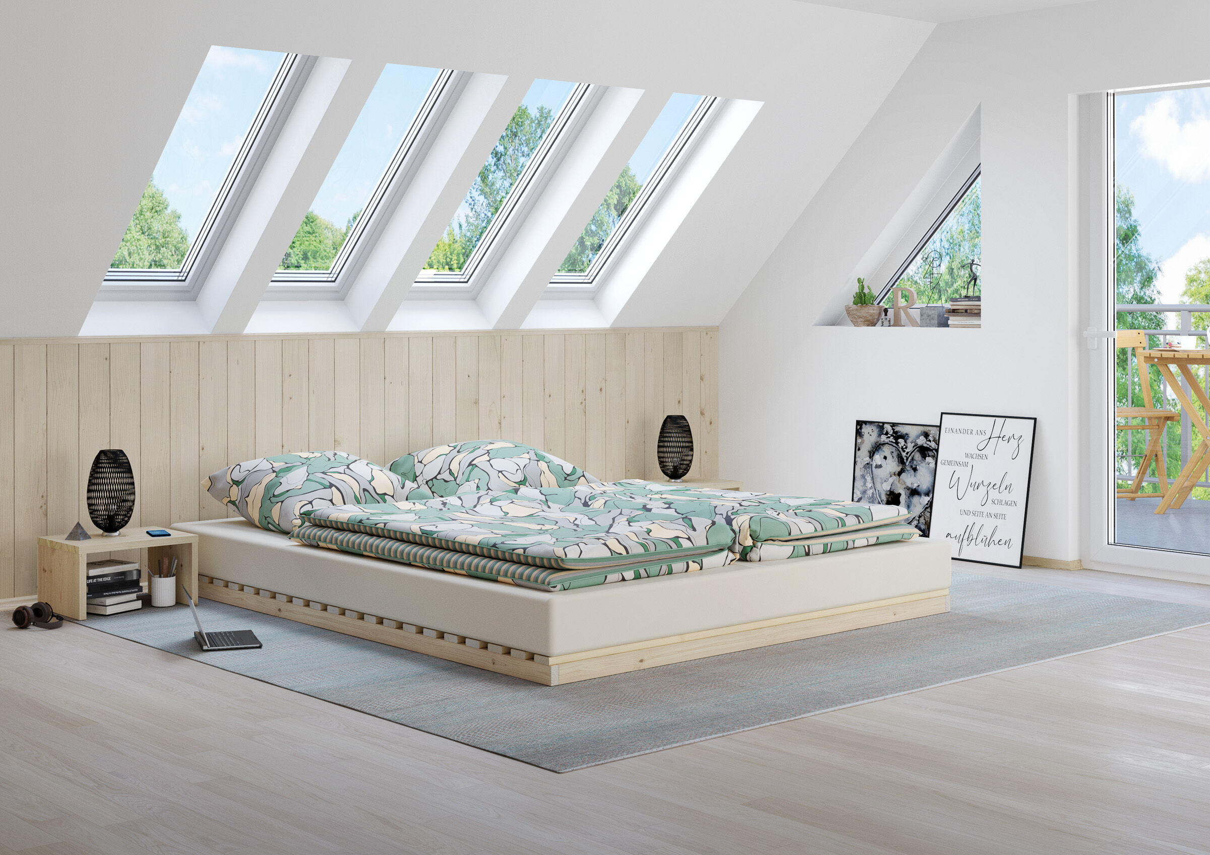 bett, garten, zimmer, dachgeschoss, bettgestell, Gästebett niedrig