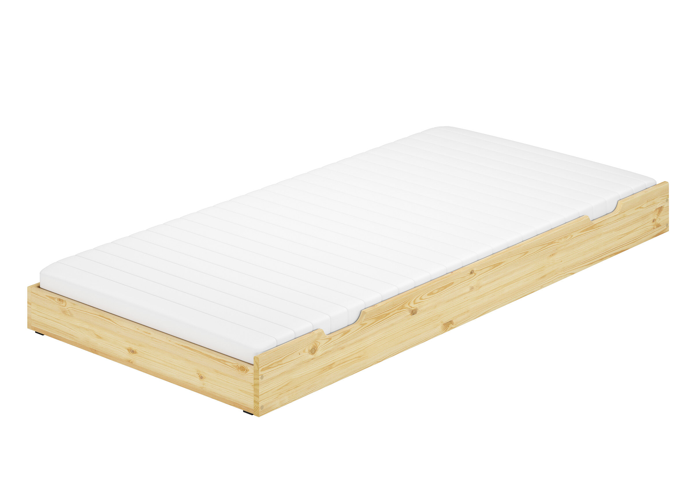 Bettenrahmen, Holzrahmen, Lattenrost, Matratzenauflage, Naturholz, Unterbett mit Matratze