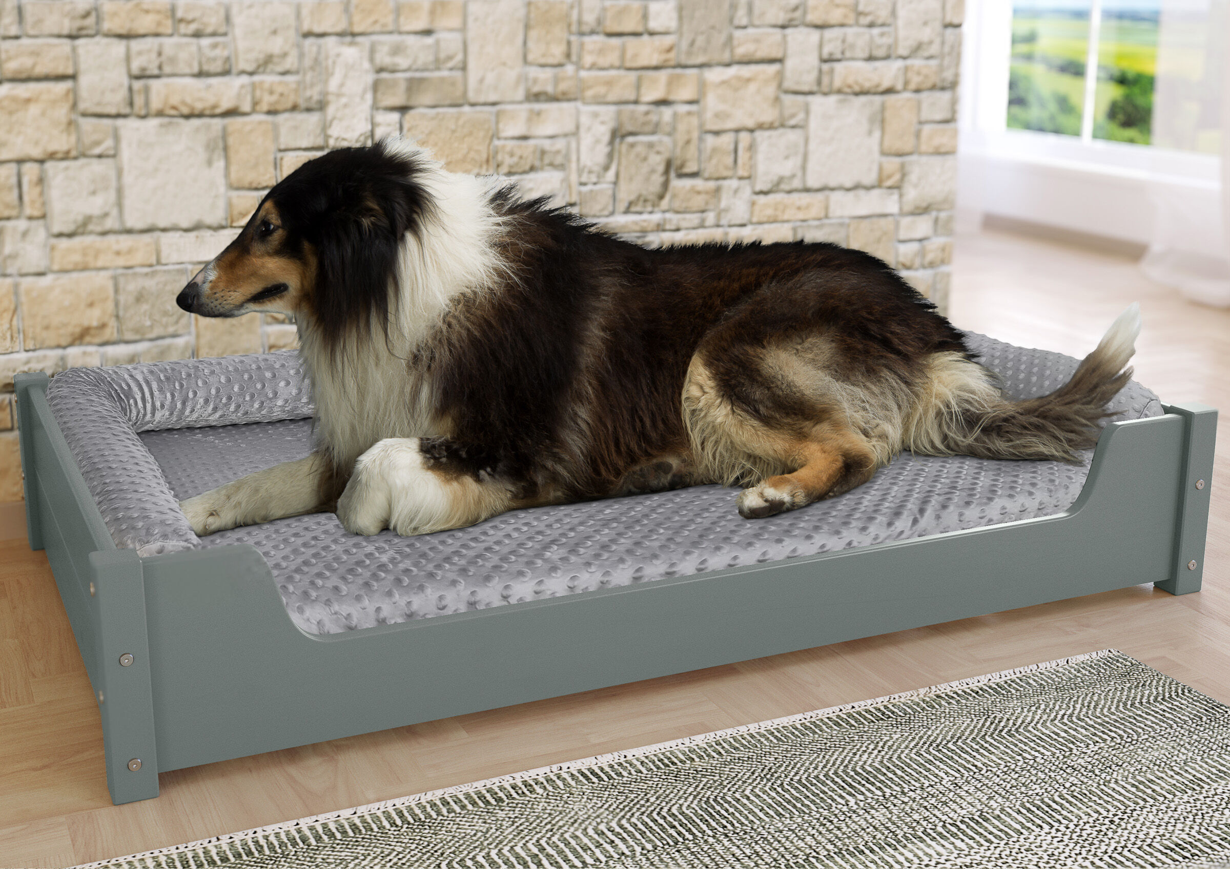 Hundebett, Sofa-Bett, Kuschelbett, Plüschbett, Hundemöbel, Großes Hundebett in grau