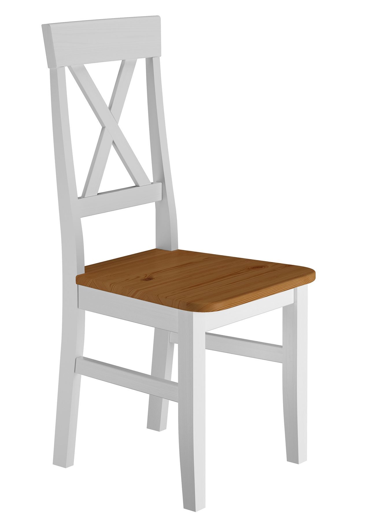 stuhl, holzener sessel?, weißer stuhl, Kreuzrücken, ähnlich zu eames, Stuhl aus massivem Kiefernholz weiß lasiert mit dunkler Sitzfläche und schlichtem Kreuz in der interessant geschwungenen hohen Lehne