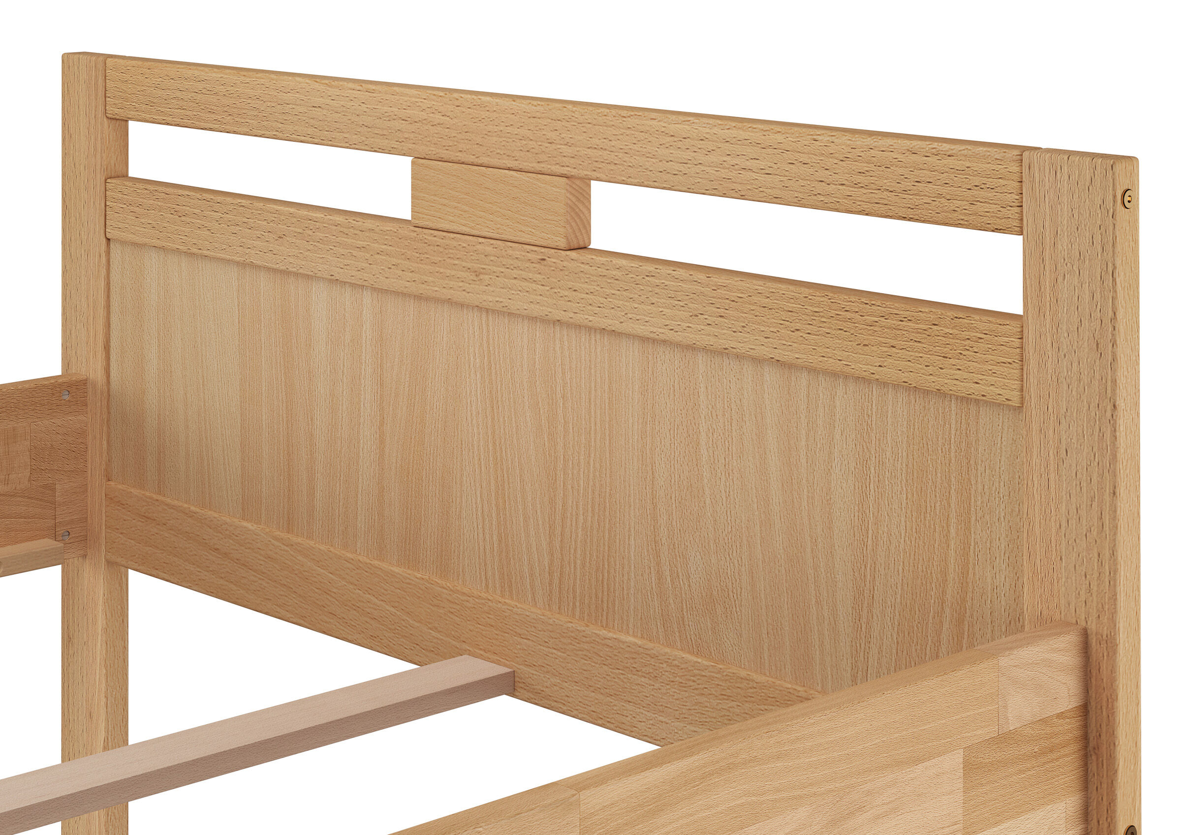 holz, bett, kopfgarnitur, slatbed, naturholz, Kopfteil aus Buche im Detail