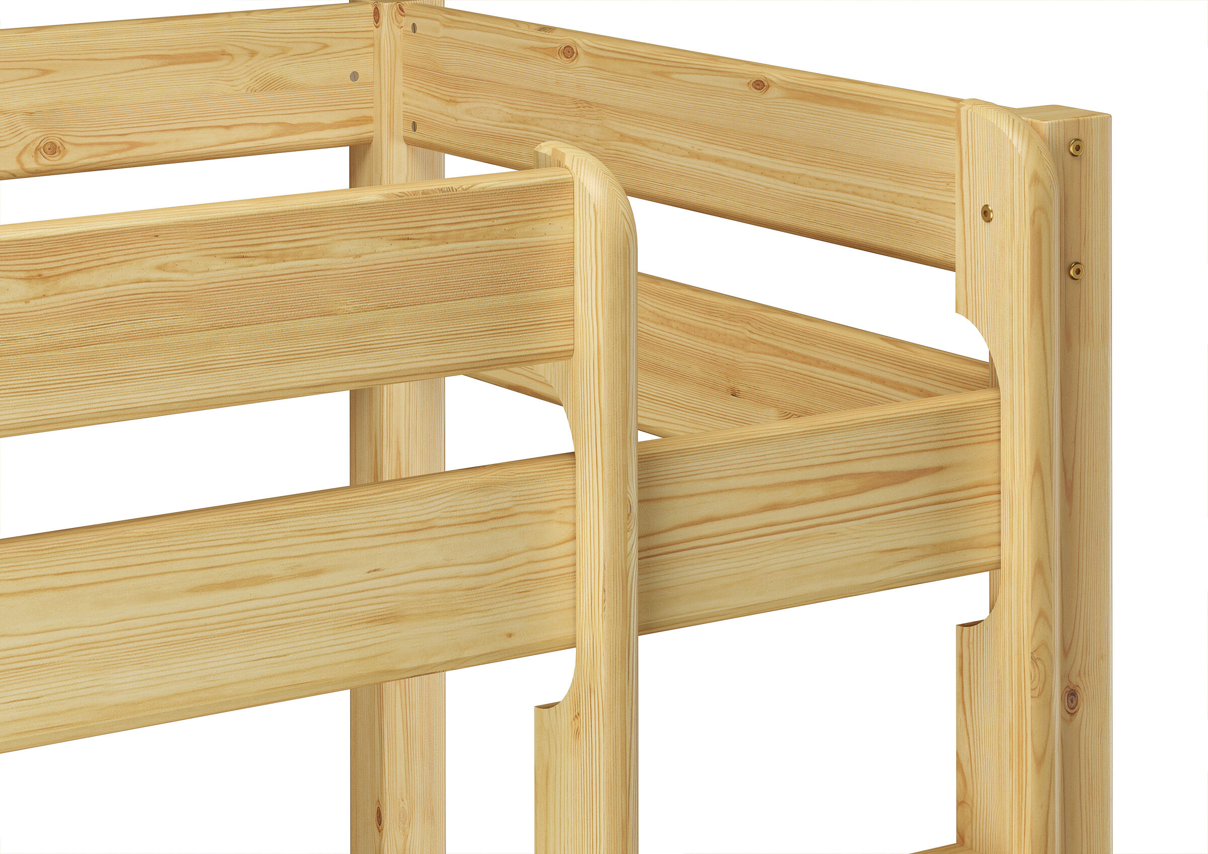 holz, holzbettrahmen, holzgelb, bettrahmen, naturholz, Leiterausstieg Etagenbett im Detail