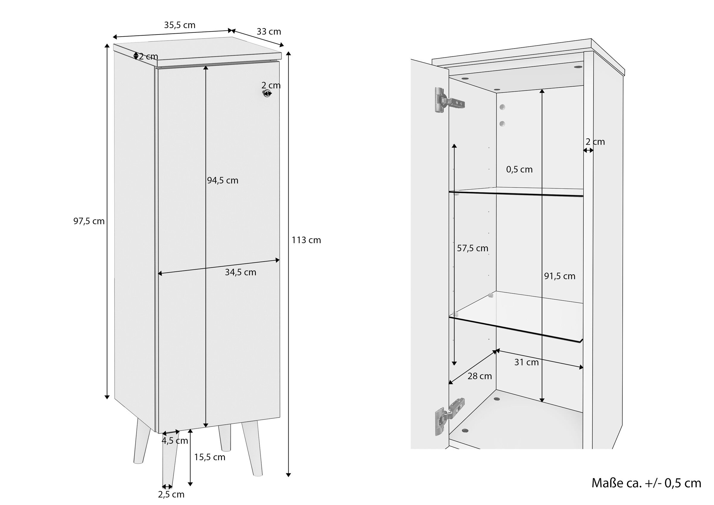 Kastenschrank, Schrank, Hängeschrank, Schrank mit Türen, Holzbeine, Maße Badezimmerschrank