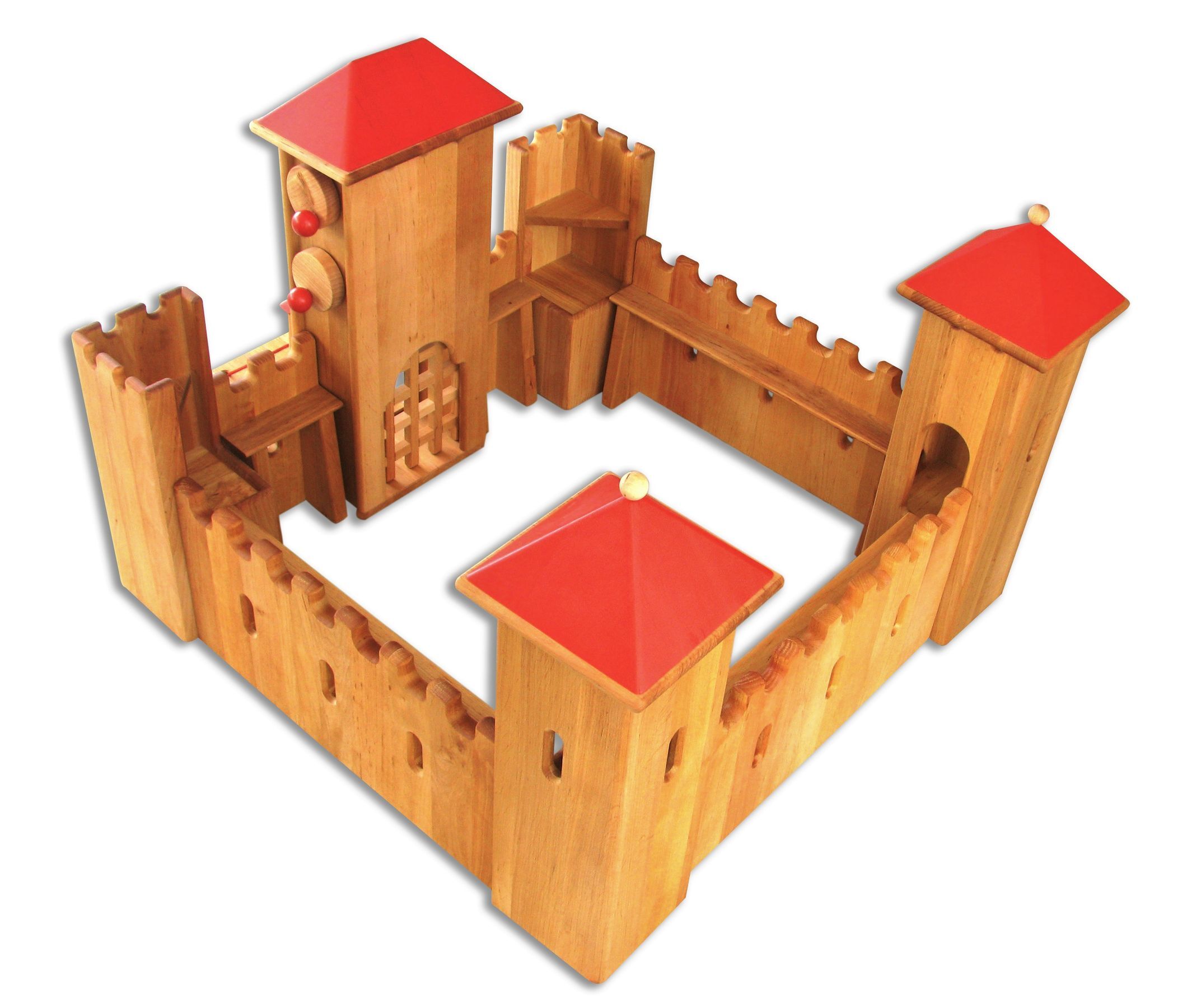 holzspielzeug, burg, holzcastle, spielset, rot, Innenansicht Ritterburg