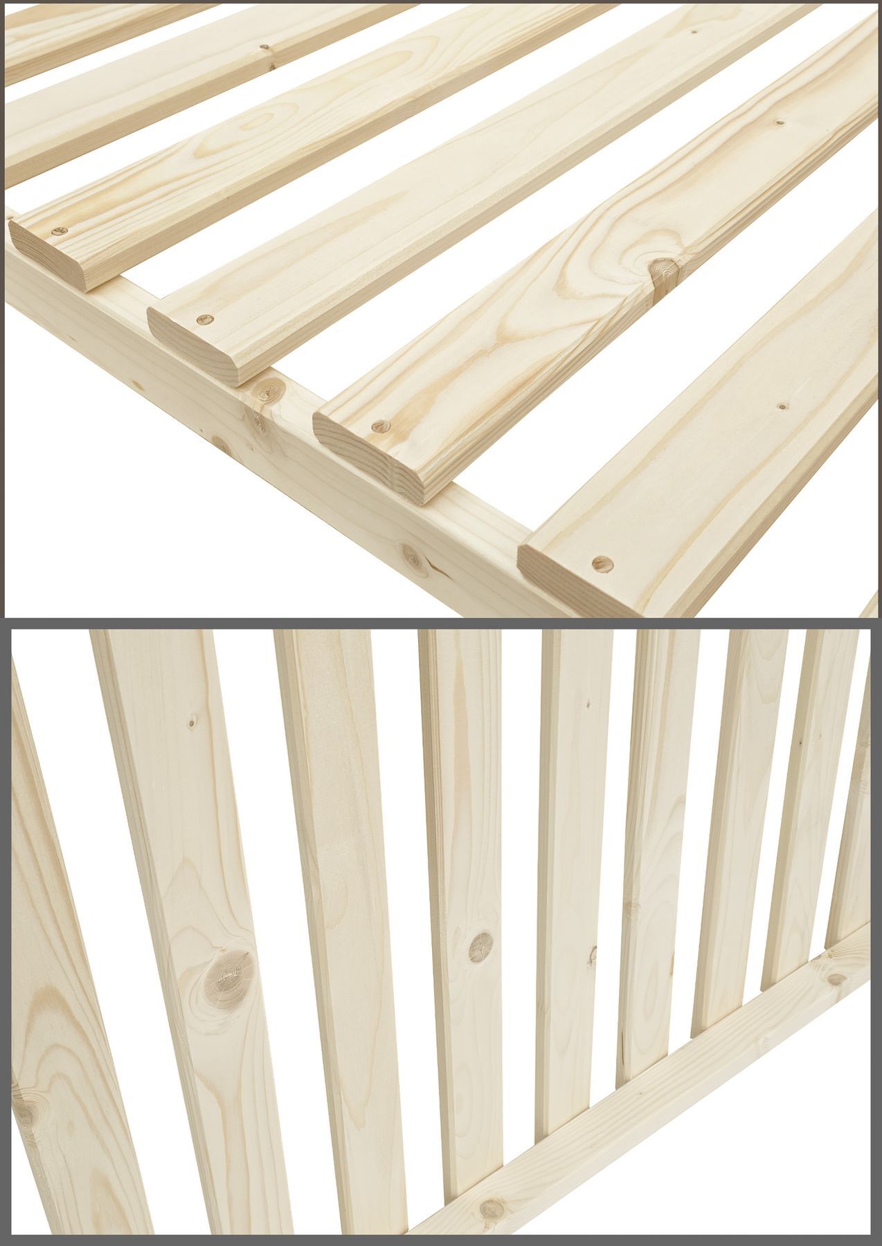 Holzlatten, Holzbretter, Rohholz, Kiefernholz, Holzrahmen, Stabiles Rost 180x200 im Detail