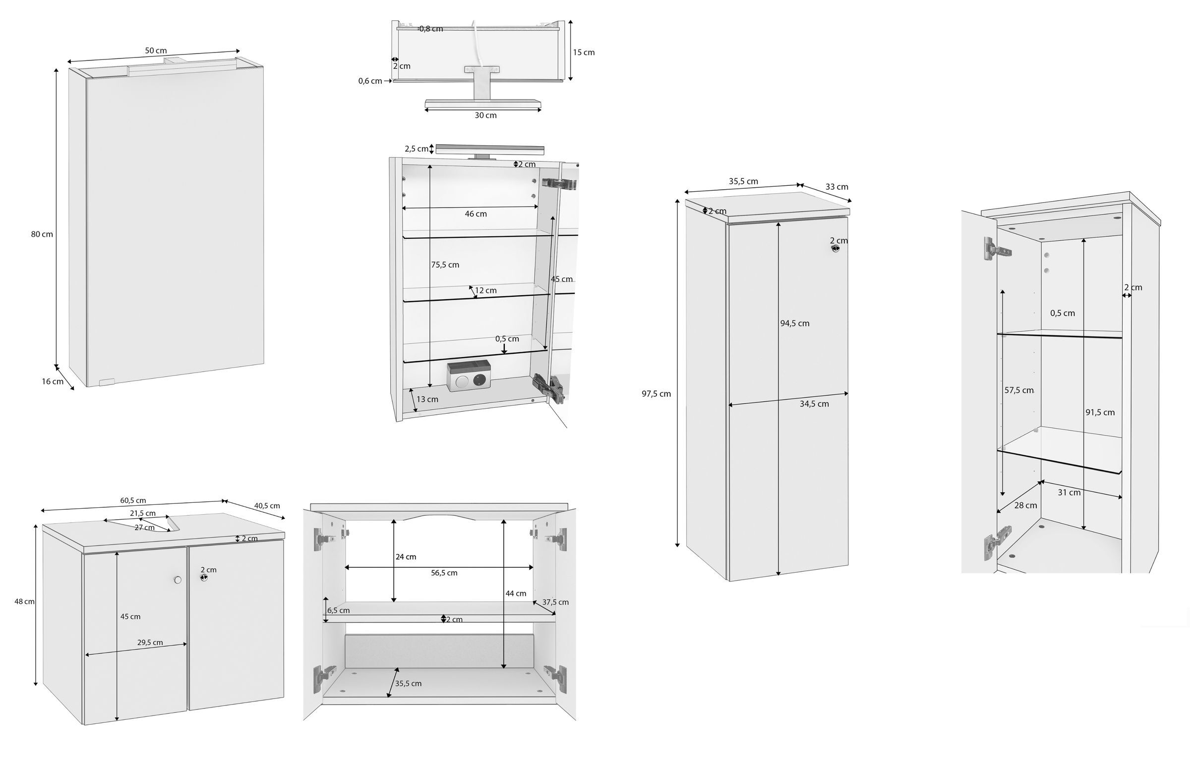 Kabinett, Mobiliar, Skizze mit Maße Badezimmermöbel
