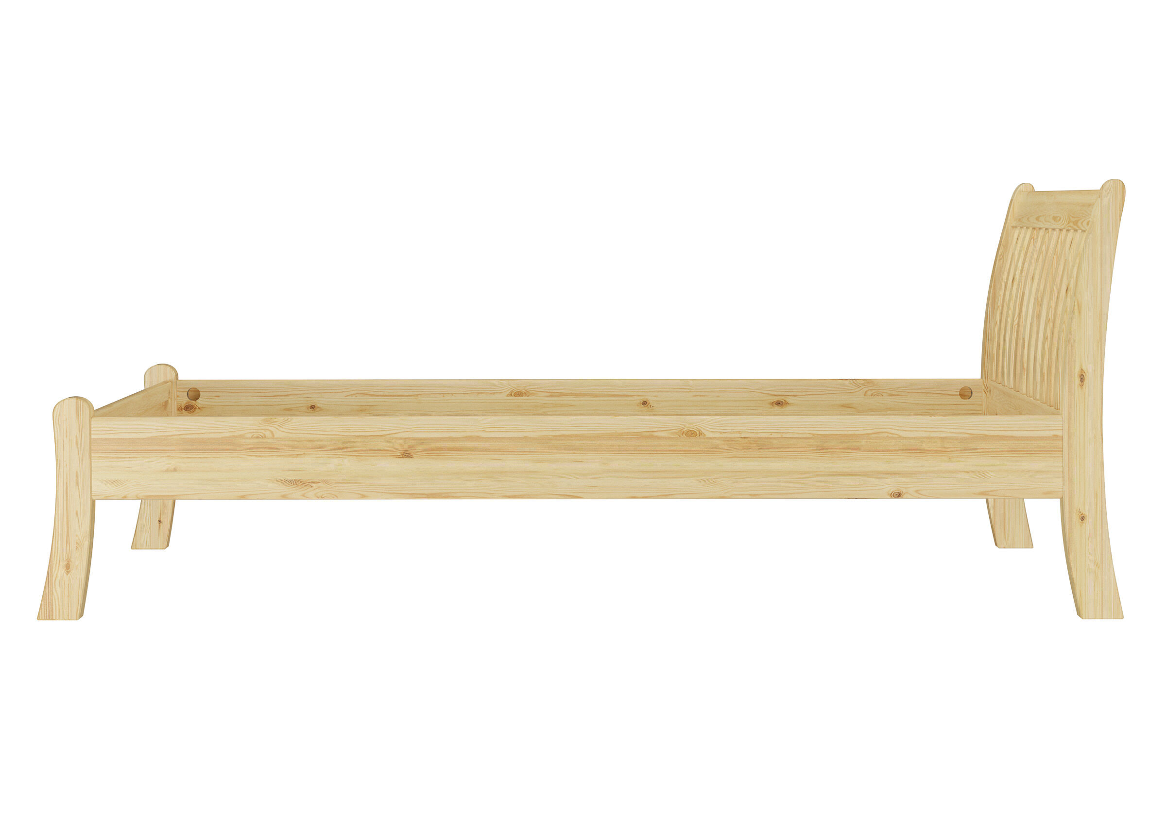 Holzbettrahmen, Bettgestell, Naturholz, Holzfarbene, Holzbett, Seitenansicht Kiefer Bett natur ohne Zubehör