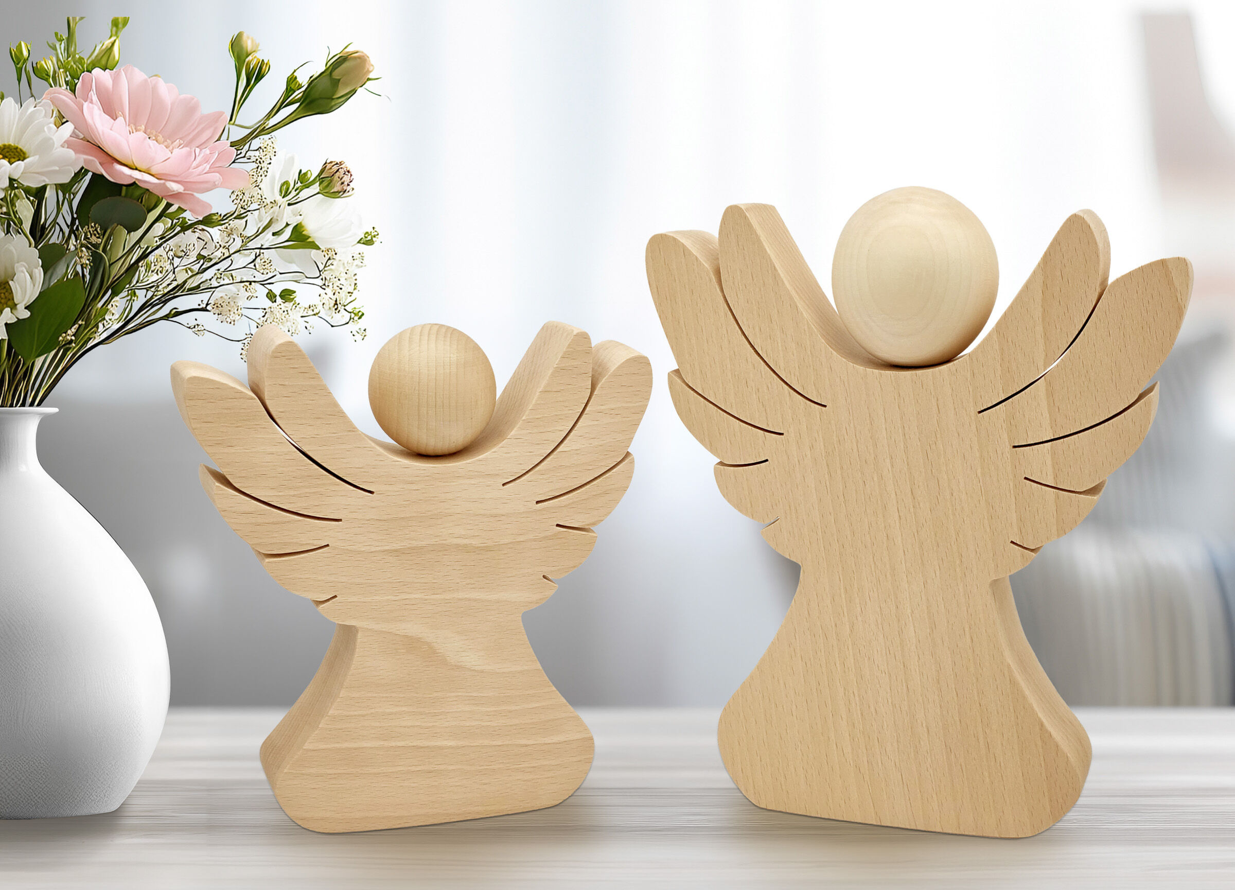 holzfigur, engel, deko, holzskulptur, weihnachtsdeko, Massivholz Engel Buche lackiert