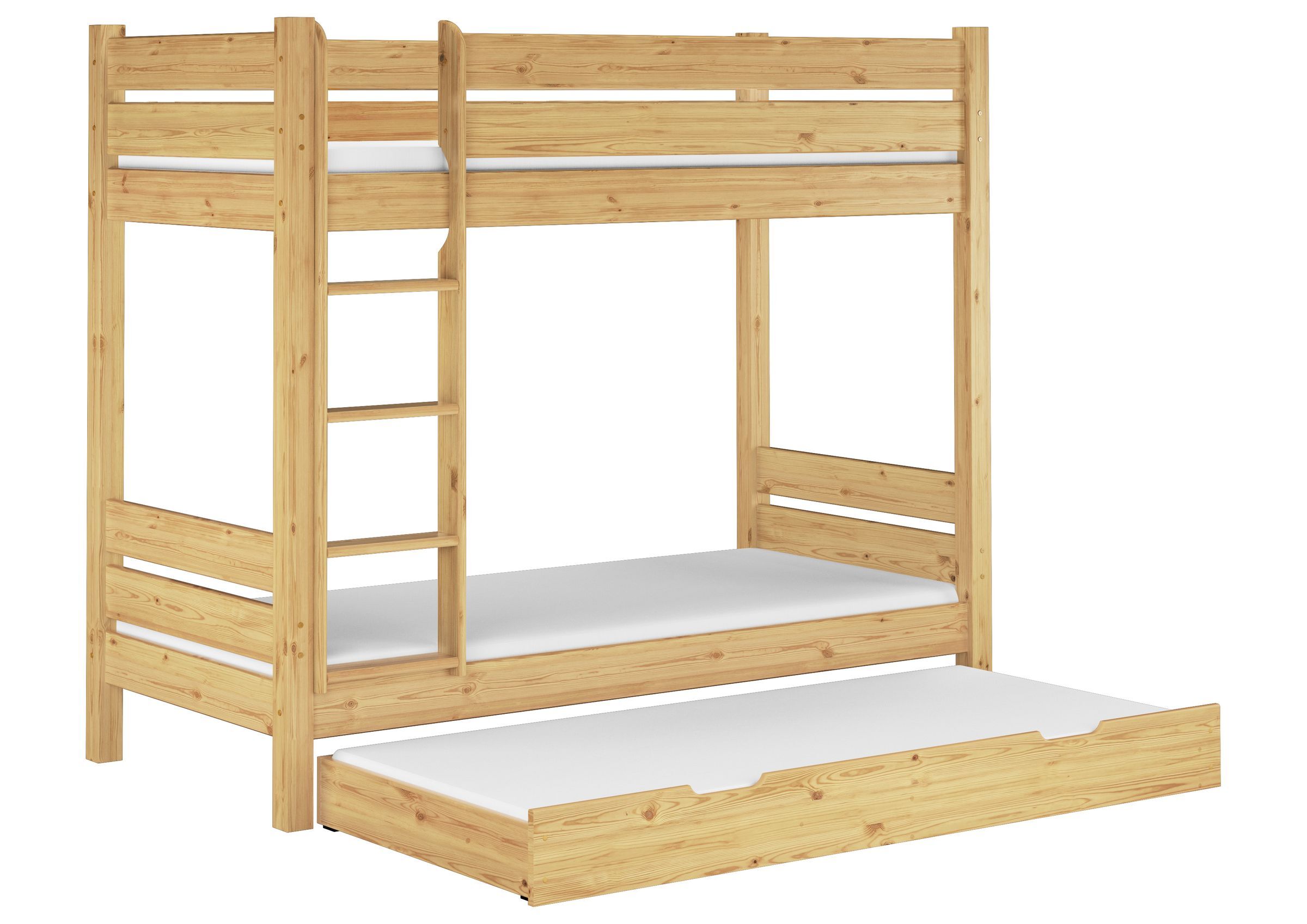 Stockbett, Etagenbett, Holz, Schubladenkasten?, Litsystem?, Etagenbett Kiefer natur mit Lattenrollrost Matratze und Gästebettkasten
