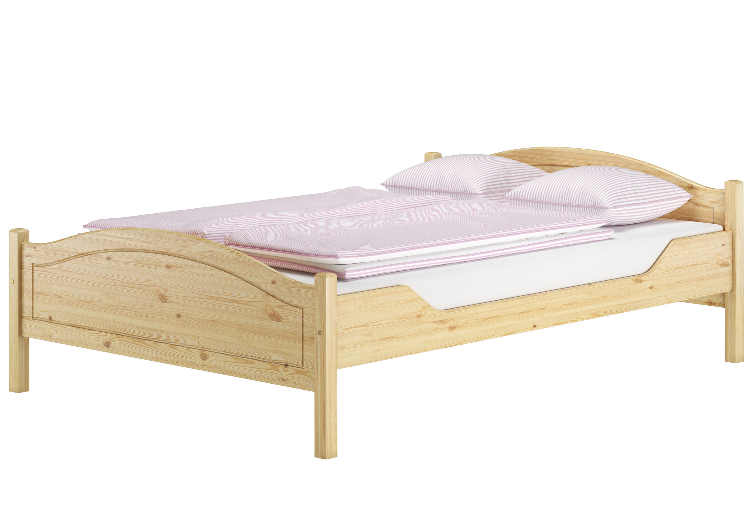 Holzbett, Kleines Bett, Naturholz, Lattenrostoptional, Bettgestell, Doppelbett in Überlänge Kiefer natur