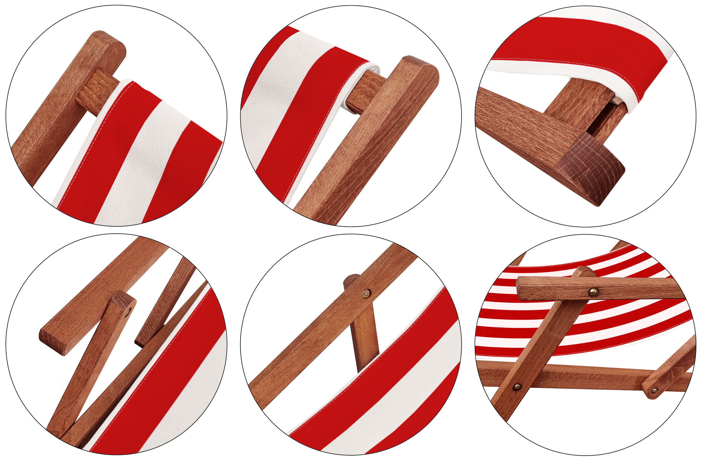 strandkorb, holzrahmen, rot-weiß gestreift, seilband, kreisaufnahmen, Detailbild des Sitzstoffs und dunklen Buche-Gestells