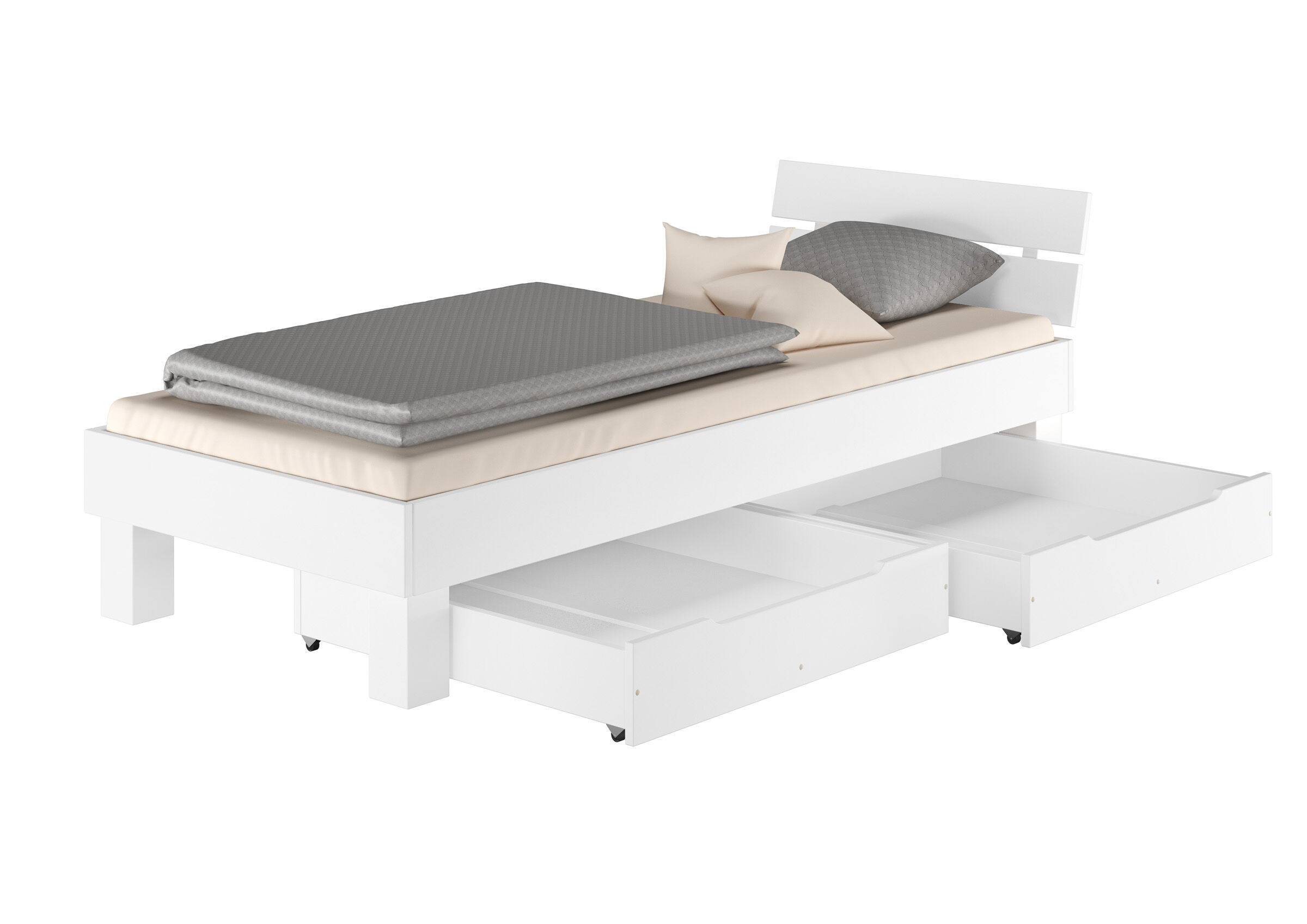 Bett, Bettgestell, Schublade, Matratze, Kissen, Buche Bett 60.86-09W mit Bettkasten