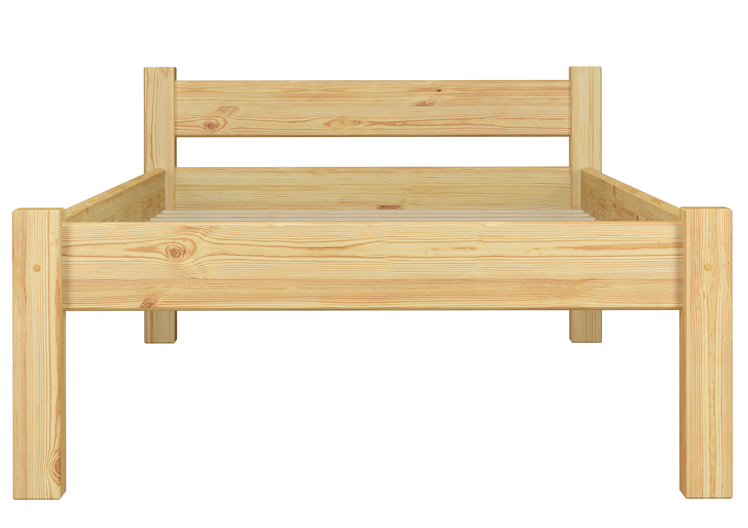 Holzbett, Massivholz, Kinderbett, Naturholz, Holzbettrahmen, Vorderansicht Einzelbett Kiefer natur